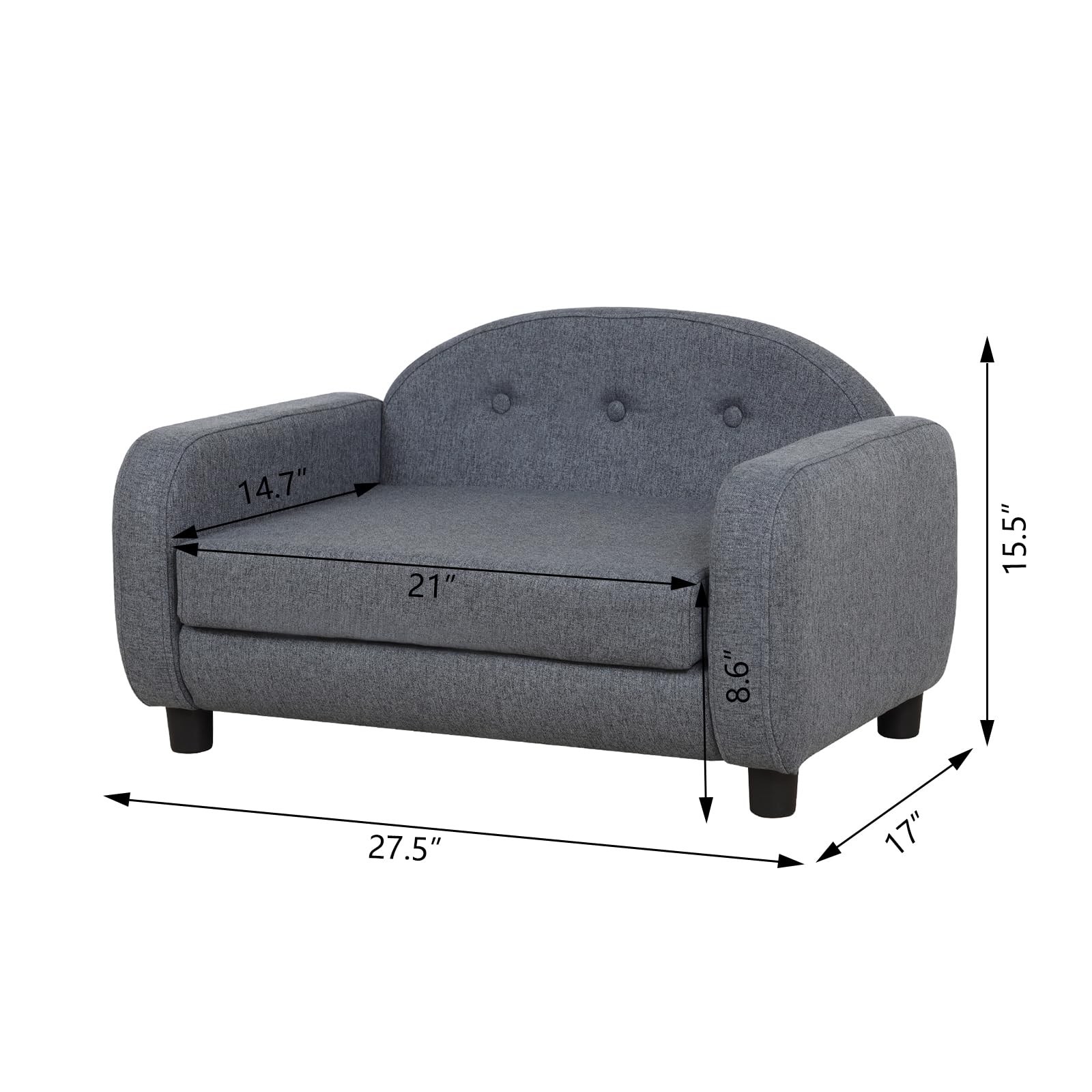 Premium Pet Sofa Bed for Dogs & Cats - Modern Puppy Couch with Removable Linen Cover - Cozy Gray Pet Bed for Small to Medium Pets - Perfect for Living Room, Bedroom & Pet Nursery