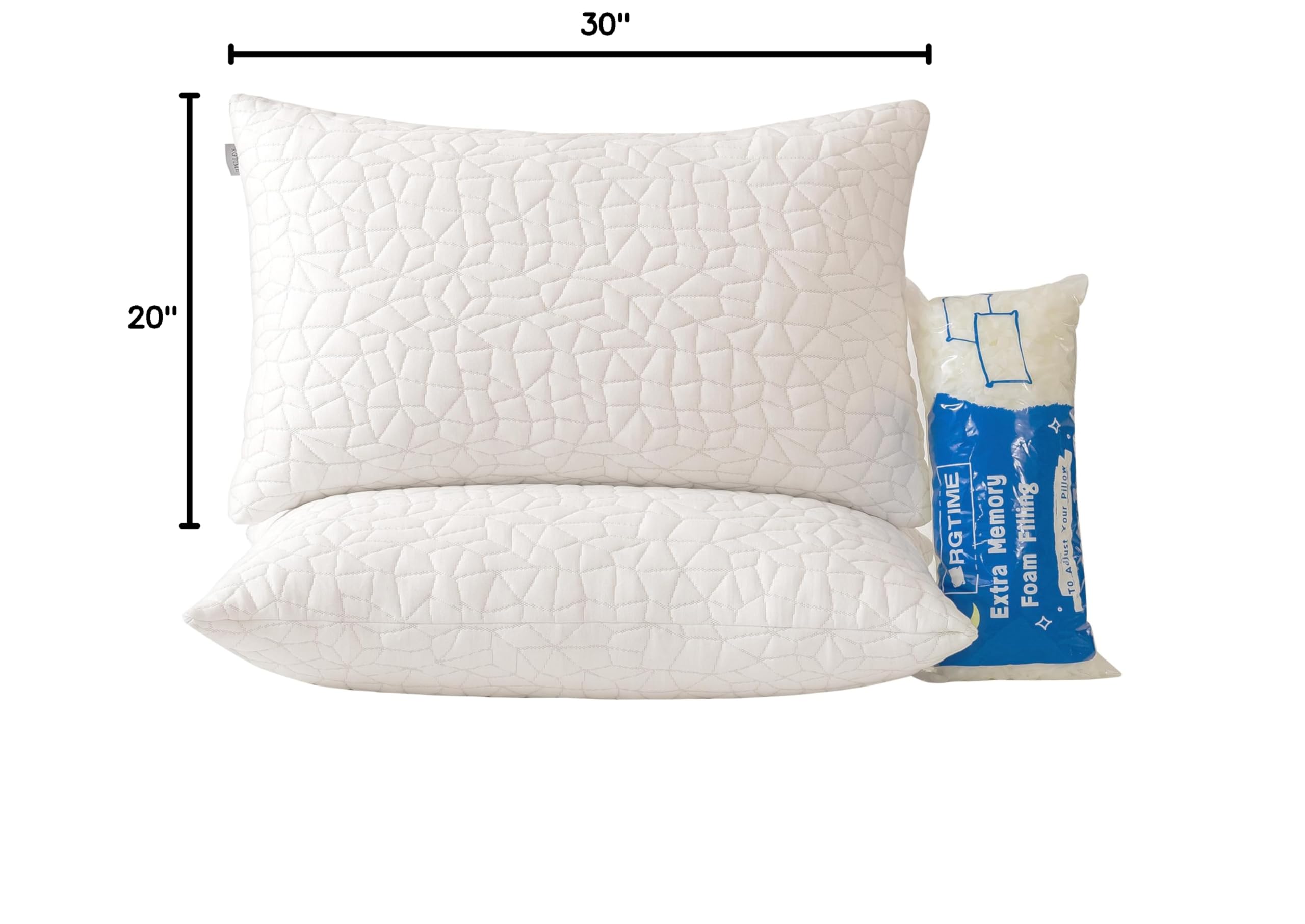 Shredded Memory Foam Pillows Queen Size Set of 2 - Adjustable Bed Pillows for Side, Back & Stomach Sleepers, Cooling Comfort Pillows with Washable Cover for Better Sleep - Perfect for Home, Office & Travel Use
