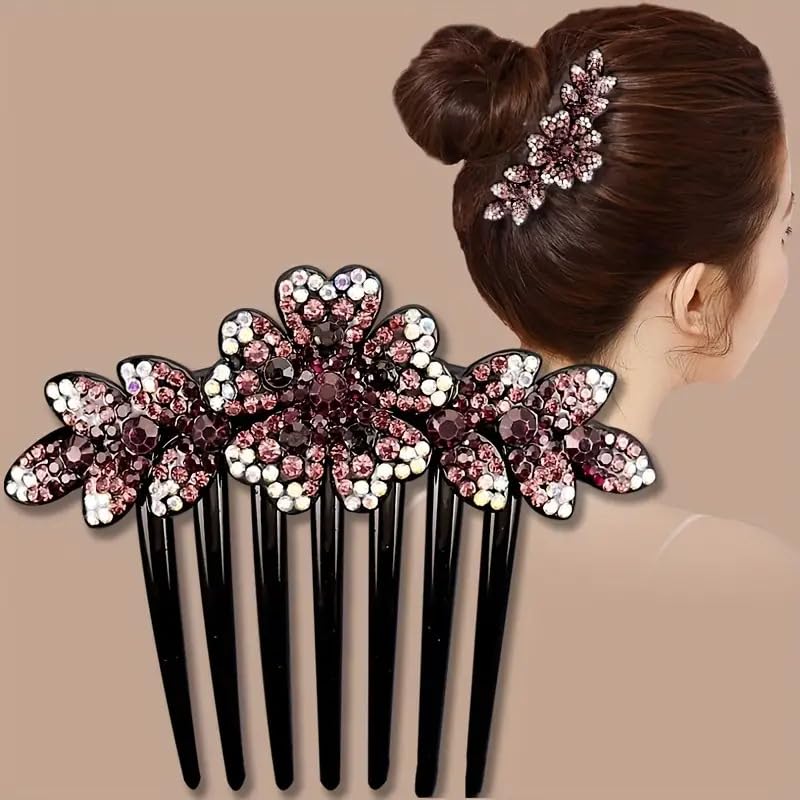 VSAKSH Rhinestone Flower Hair Clips for Women - Decorative Side Combs Hairpins, Wedding Party & Daily Hair Accessories - Perfect for Bridal, Prom, Date Night & Special Occasions