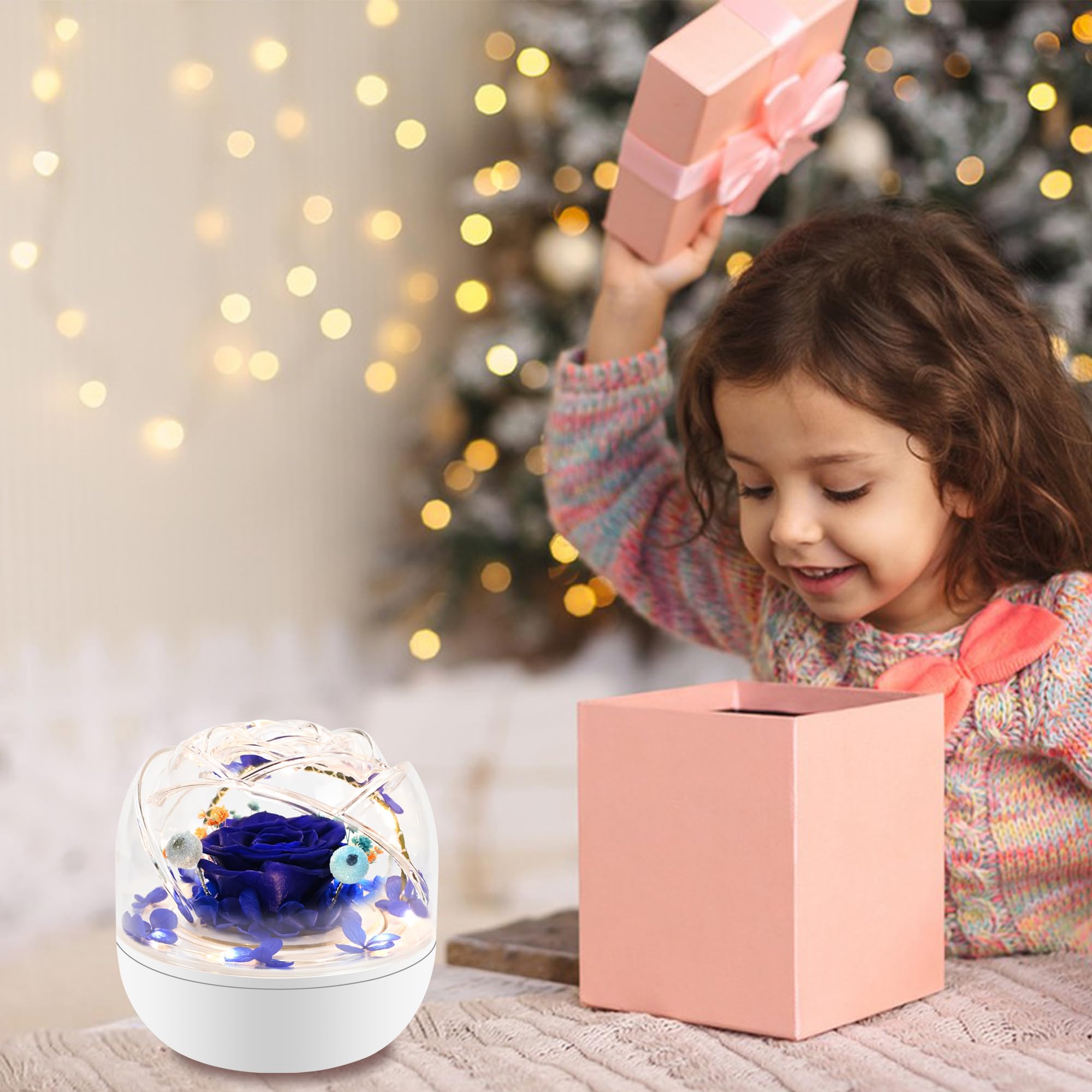 QUELIEN Preserved Rose with LED Light - Eternal Flower Gift for Mom, Women, Valentine's Day, Anniversary, Birthday, Mother's Day, Wedding (Blue) - Perfect for Home Decor, Romantic Surprises & Special Occasions