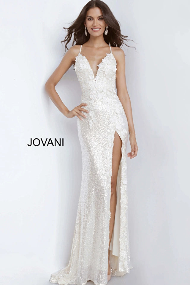 Anastella Deep V-Neck Floral Evening Gown - Jovani 1012 | Elegant Formal Dress for Prom, Wedding Guest & Special Occasions