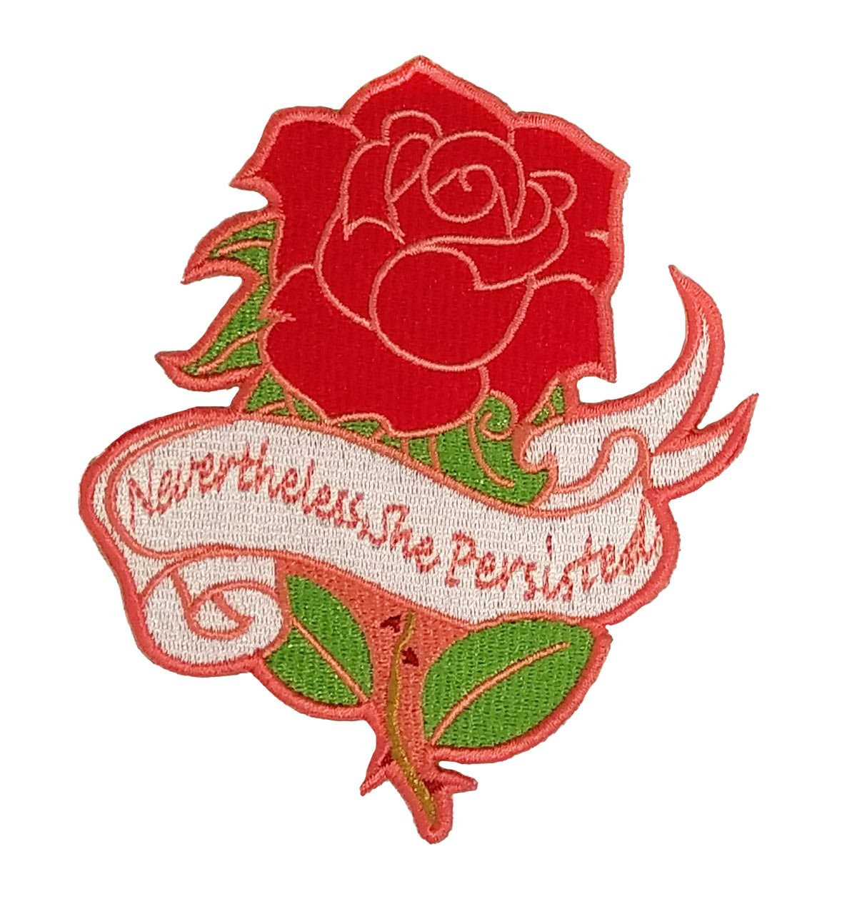 Nevertheless She Persisted Feminist Red Rose Banner Sew-On Iron-On Patch for Jackets, Bags & DIY Crafts - Empowering Women's Rights Accessories