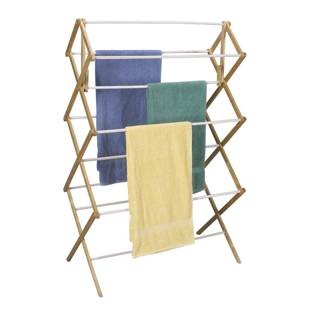 Wooden Clothes Drying Rack with Vinyl Dowels - Foldable Laundry Rack for Indoor & Outdoor Use - Space Saving Drying Solution for Apartments, Balconies, and Travel