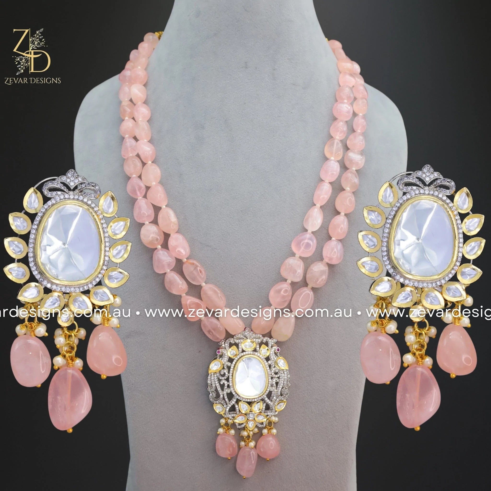 Elegant Kundan and AD Dual Finish Long Necklace Set in Pink - Perfect for Weddings, Parties, and Special Occasions