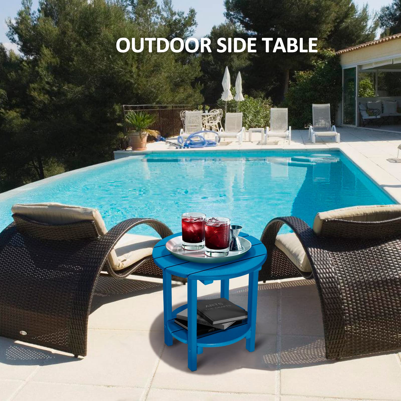 2-Tier Outdoor Side Table - HDPE Adirondack Patio End Table, Weather-Resistant Small Round Table for Garden, Deck & Poolside (Navy Blue) - Perfect for Drinks, Snacks & Outdoor Relaxation