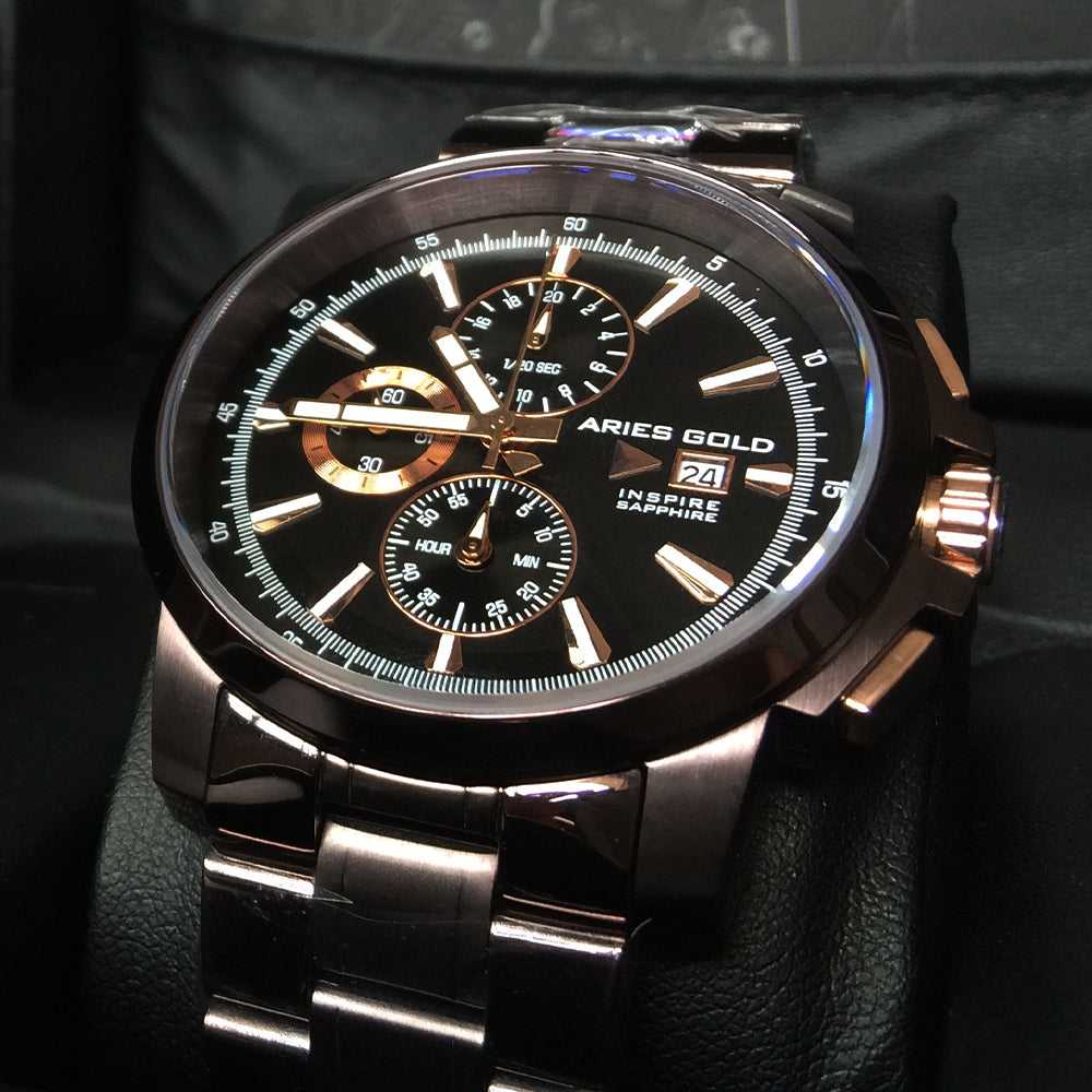 Aries Gold Inspire Contender G 7301 CF BKRG Men's Luxury Watch - Stylish Analog Wristwatch for Business, Formal & Casual Wear