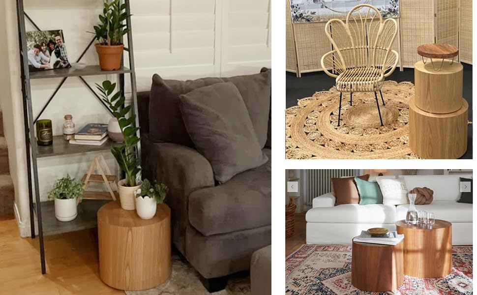 Kevinplus Round Wood Side Table Set of 2 - Small Coffee & End Tables for Living Room, Bedroom, Office - No Assembly Required (Oak/Walnut) - Perfect for Small Spaces, Nightstands & Modern Home Decor