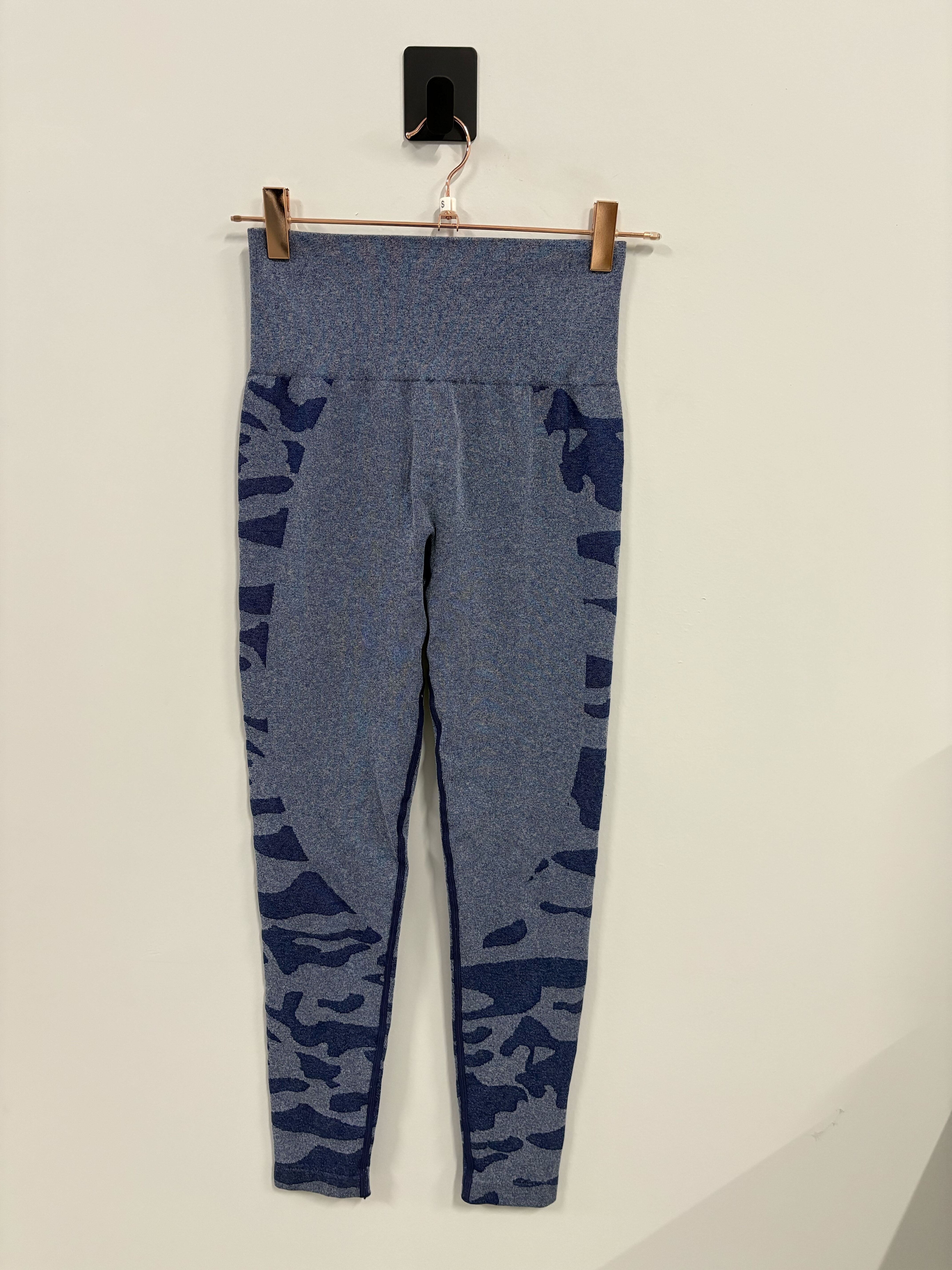High Waist Seamless Leggings for Women - Blue Camo Print Yoga Pants, Stretchy Workout Leggings Small - Perfect for Gym, Running & Lounge Wear