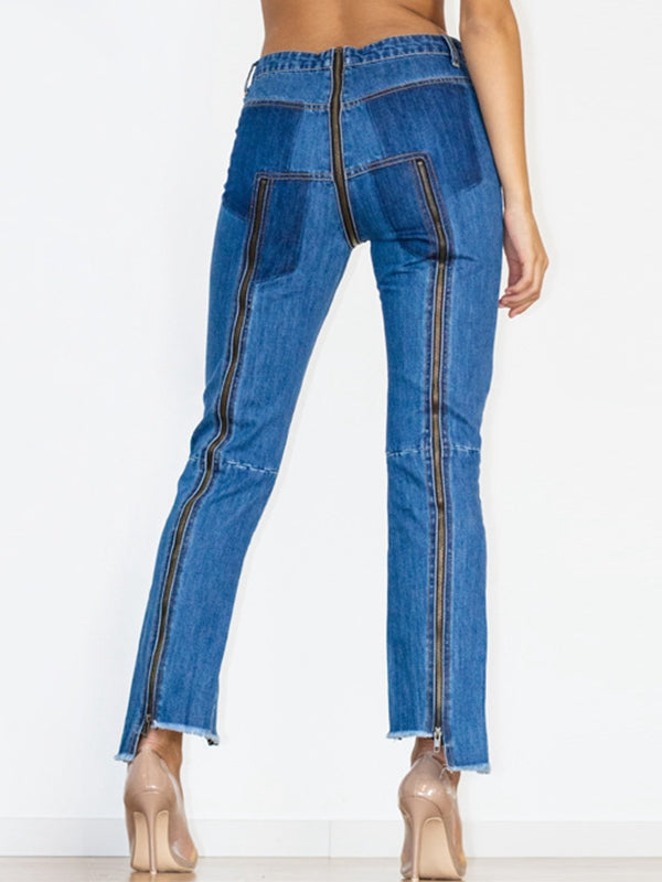 ZASUWA Women's High Waist Stretch Denim Flare Leggings with Zipper - Trendy Casual Pants for Everyday Wear, Work & Date Night Outfits
