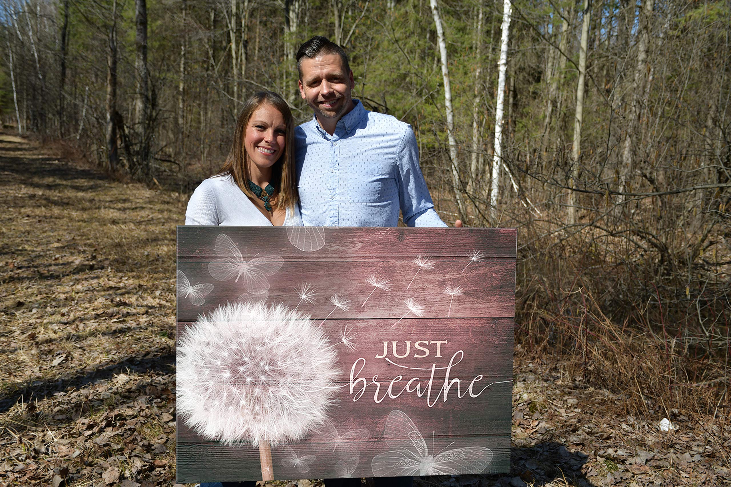 Wooden Framed Canvas Wall Art - Just Breathe V7 (30x40 Inches) Maroon Religious Home Decor, Rustic Housewarming Gift for Living Room, Bedroom & Office | Perfect for Meditation Spaces & Farmhouse Style Interiors
