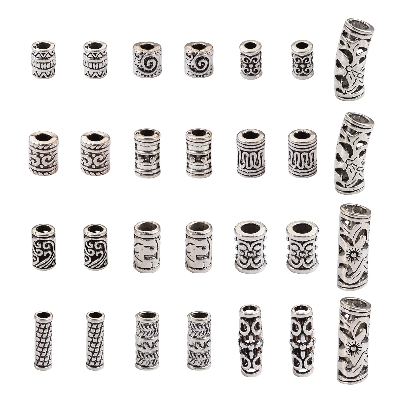 KISSITTY 280pcs Tibetan Style Spacer Beads - Antique Silver Metal Tube Beads for DIY Jewelry Making (Bracelets, Earrings, Necklaces) | 14 Styles Bulk Loose Beads | Perfect for Boho, Ethnic & Handmade Jewelry Designs