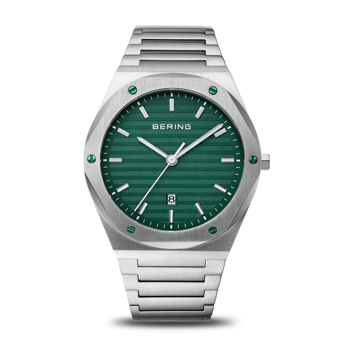 BERING Classic Brushed Silver 42mm Green Dial Men's Watch 19742 708 - Stylish Analog Quartz Watch for Business, Casual & Outdoor Activities