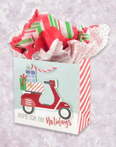 Festive Holiday Scooter Gift Bags - Medium Square Party Favor Bags for Christmas, Birthday & Special Occasions | Perfect for Treats, Candy & Small Gifts