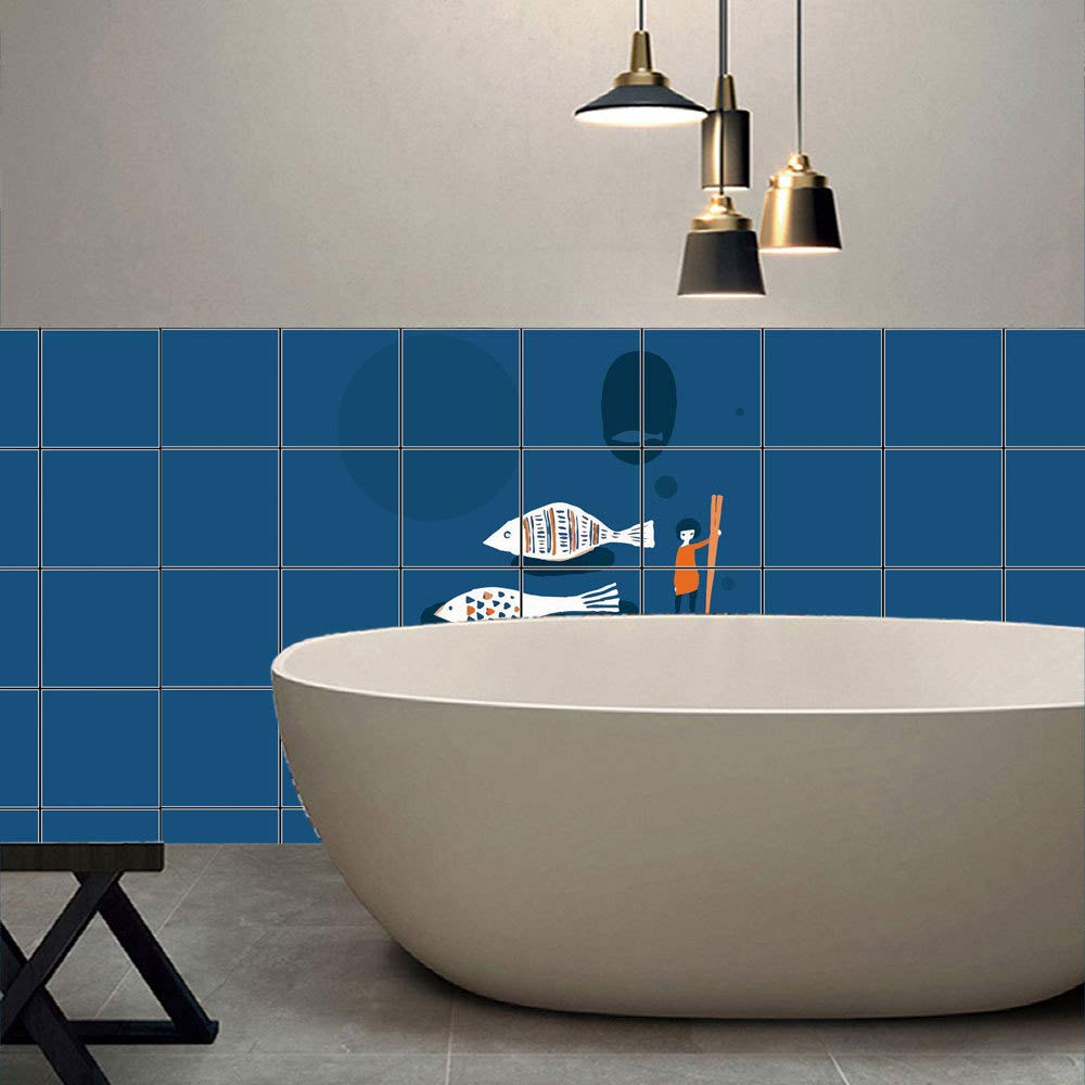 Hand-Painted Koi Fish Tile Stickers - 3D Retro Waterproof Floor & Wall Decals - DIY Non-Slip Vinyl Stickers (100cm x 20cm, 5-Pack) for Bathroom, Kitchen Backsplash, Pool Deck & Home Decor