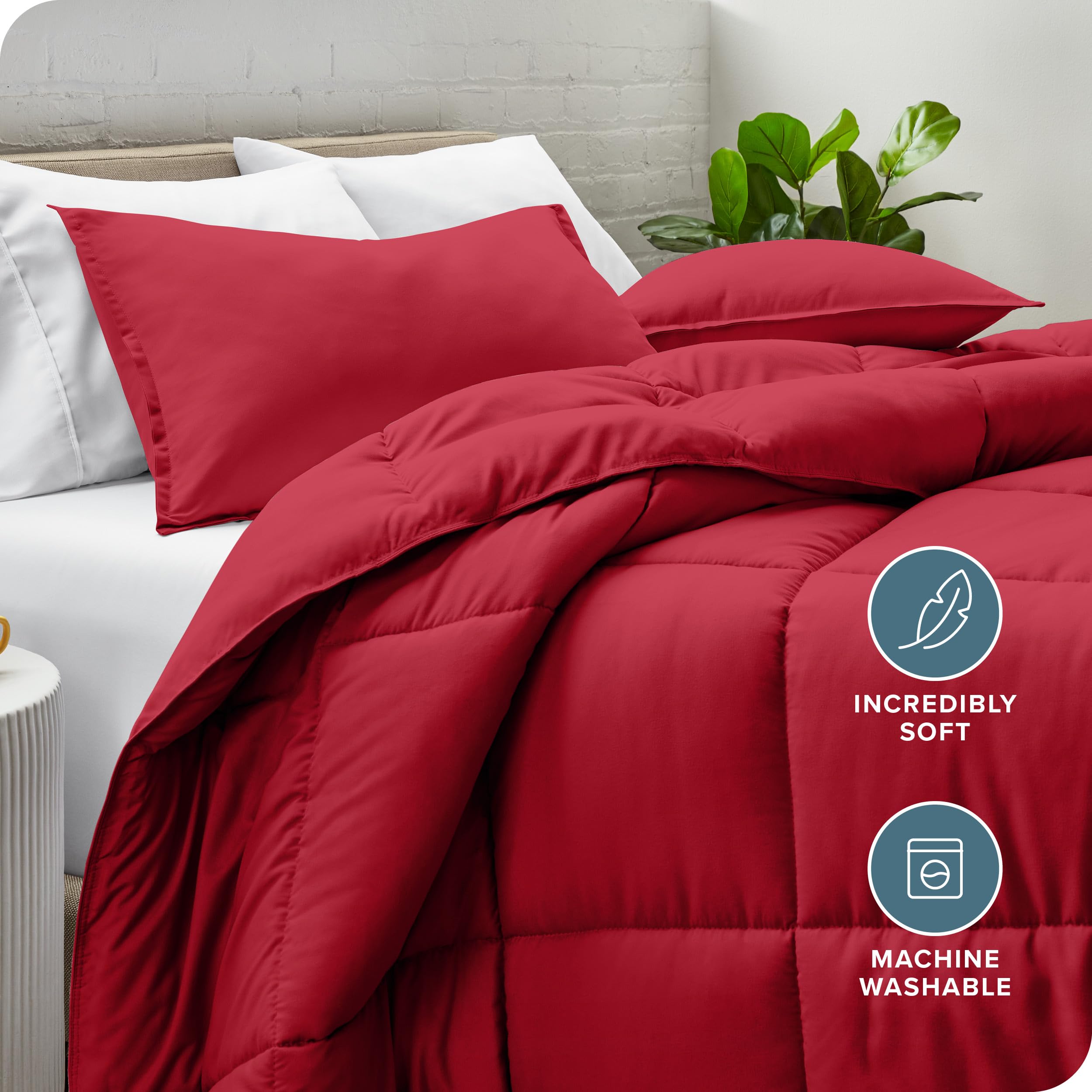 Bare Home Comforter Set - Oversized Queen Size Ultra Soft Goose Down Alternative - Premium 1800 Series All Season Warmth Bedding - Perfect for Master Bedroom, Guest Room & Cozy Winter Nights (Red)
