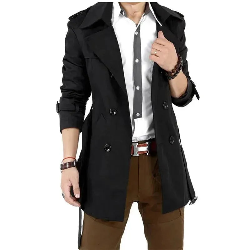 Slim Fit Double Breasted Men's Trench Coat - Waterproof Long Coat for Business & Formal Wear | Perfect for Office, Wedding & Winter Fashion