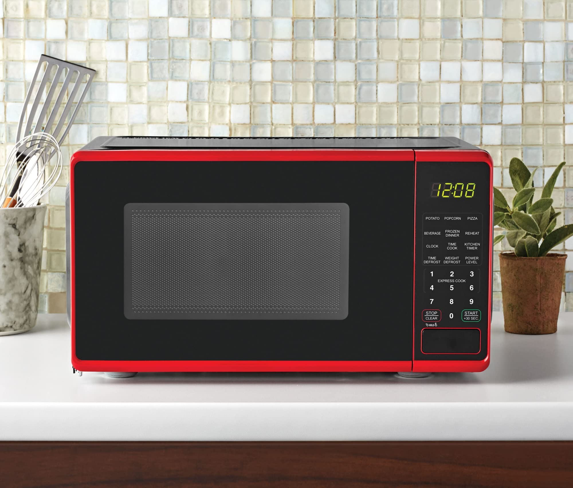 NAXXY 0.7 Cu Ft Compact Countertop Microwave Oven with 30-Second One-Touch Button - Fast Cooking & Reheating for Small Spaces - Perfect for Dorms, Offices & Small Kitchens (Red)