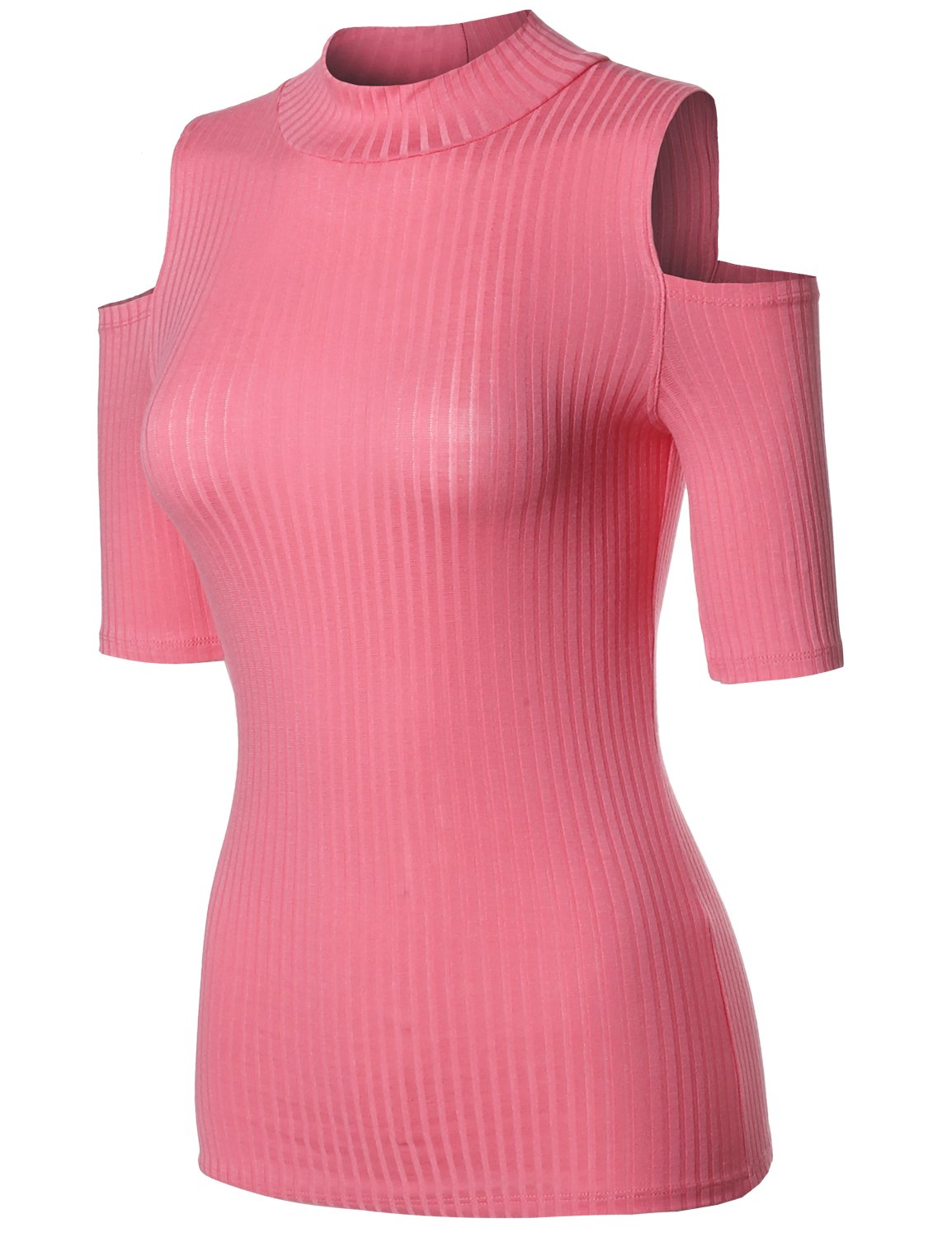 Emma Women's Lightweight Stretch Ribbed Turtleneck Open Shoulder Top - Casual & Sexy Fall Fashion for Date Night, Office Wear & Layering