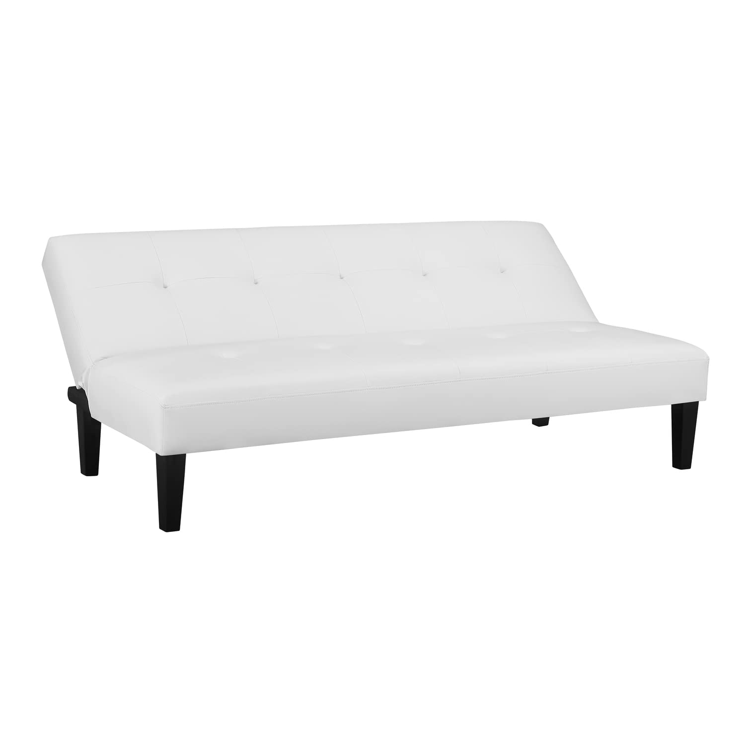Naomi Home White Faux Leather Convertible Futon Sofa Bed - Button Tufted 3-Position Sleeper with Wooden Legs, 58 lbs Lightweight (500 lbs Capacity) - Perfect for Small Apartments, Guest Rooms & Home Offices