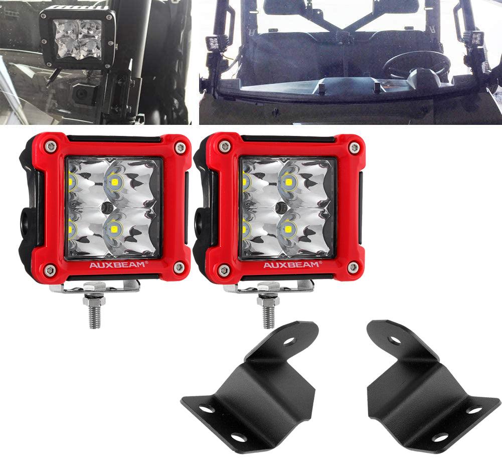 3 Inch LED Pods Light - Spot/Flood Beam with A-Pillar Mounting Brackets for 2013-2021 Polaris Ranger Models | PRO FIT Cage Compatible | Off-Road, Hunting & Night Driving Lighting Upgrade