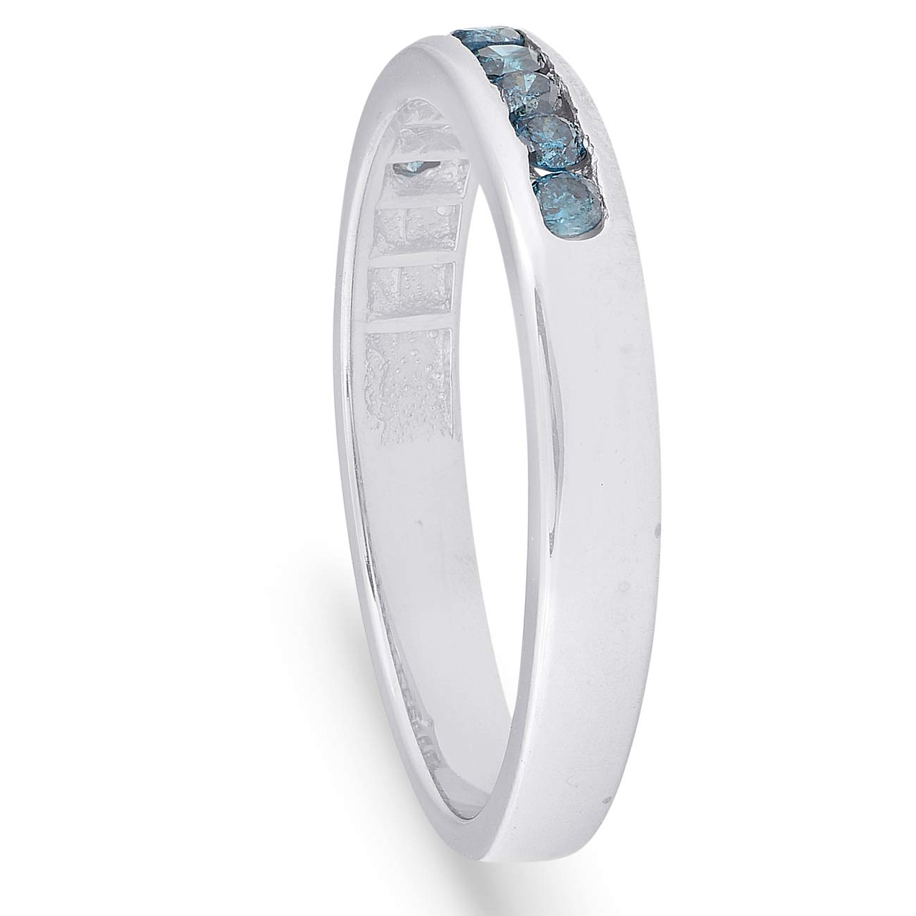 1/4 Carat Blue Diamond Wedding Ring - 14K White Gold Channel Set Stackable Band for Women - Perfect for Anniversary, Engagement & Everyday Wear