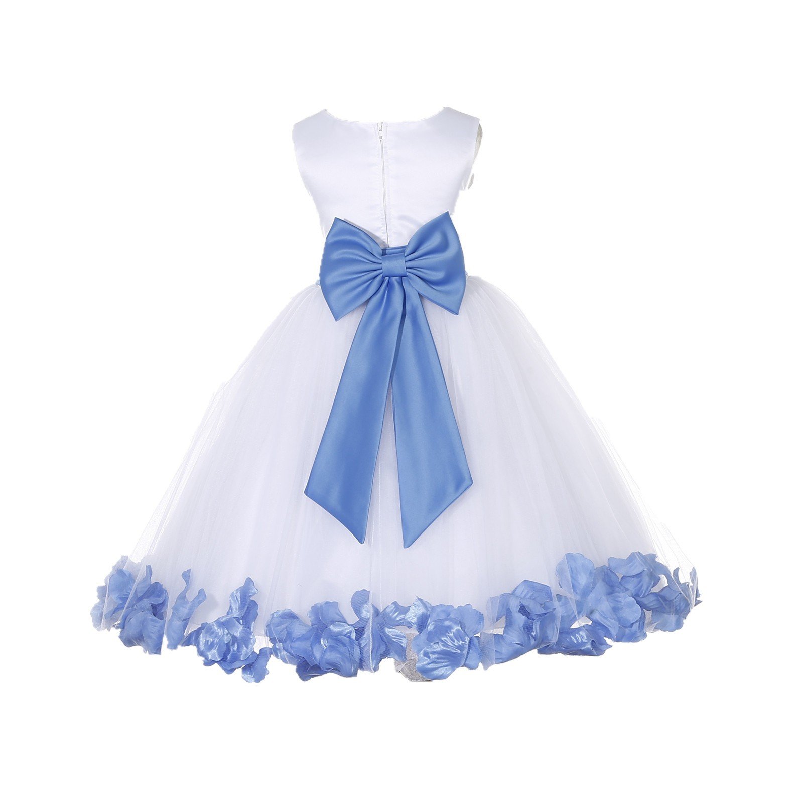 White Tulle Rose Petals Flower Girl Dress - Elegant Christening Gown 302T for Weddings, Baptisms & Special Occasions