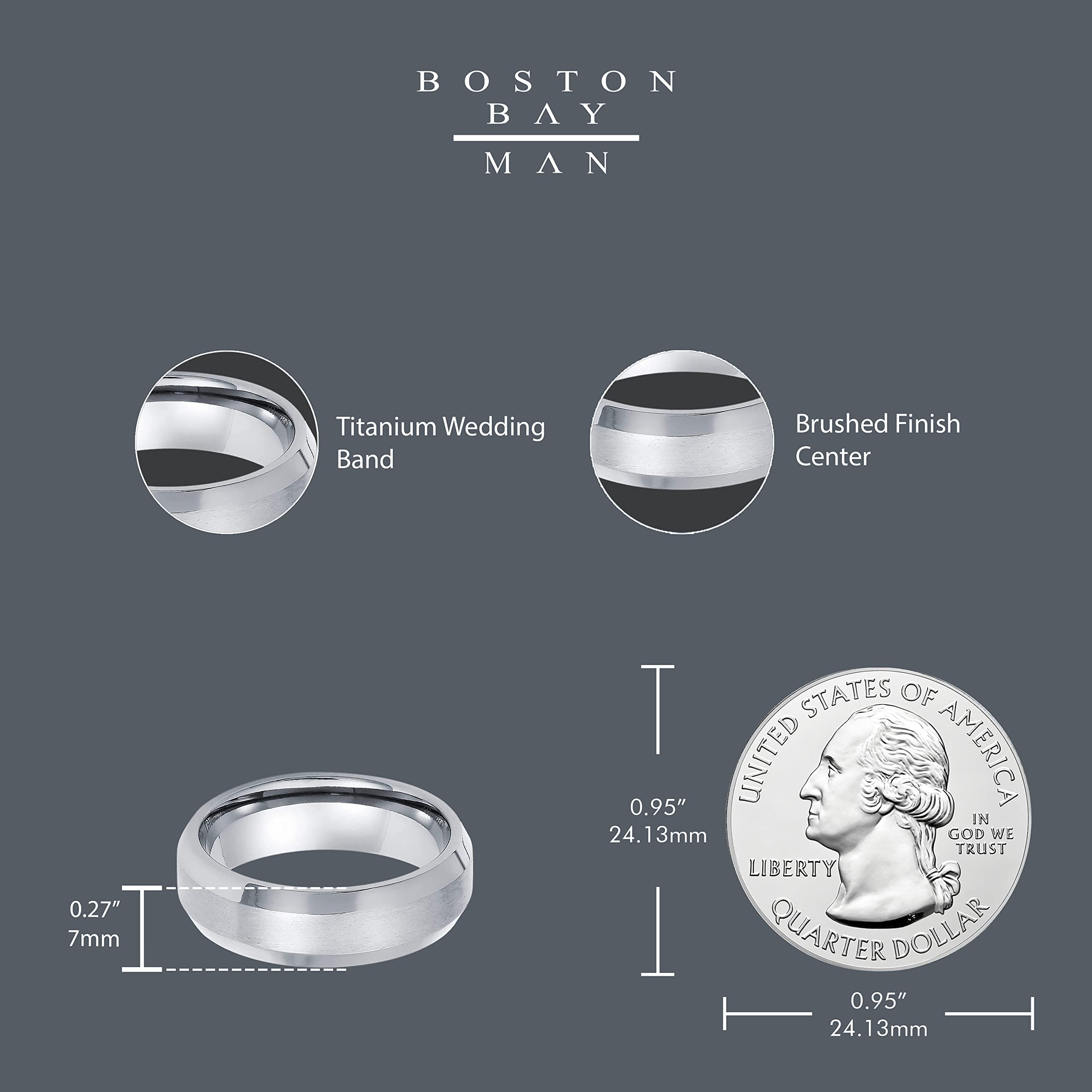 Boston Bay Diamonds Silver Titanium Unisex Comfort Fit Wedding Band & Fashion Ring for Men & Women - 6mm & 7mm Width Options - Perfect for Engagement, Anniversary & Everyday Wear