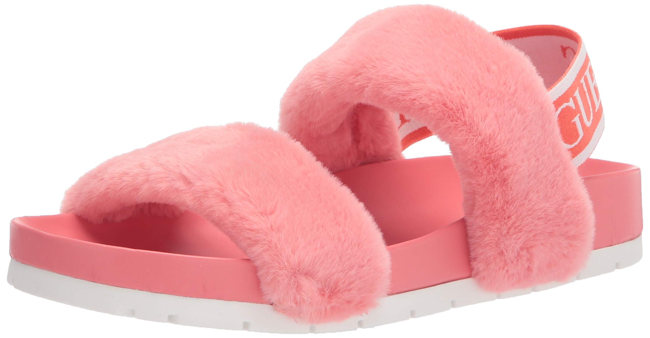 Guess Women's Fabin Slipper - Coral Red & White Comfy House Shoes Size 8.5 | Soft Indoor/Outdoor Slides for Relaxing at Home, Lounging & Quick Errands
