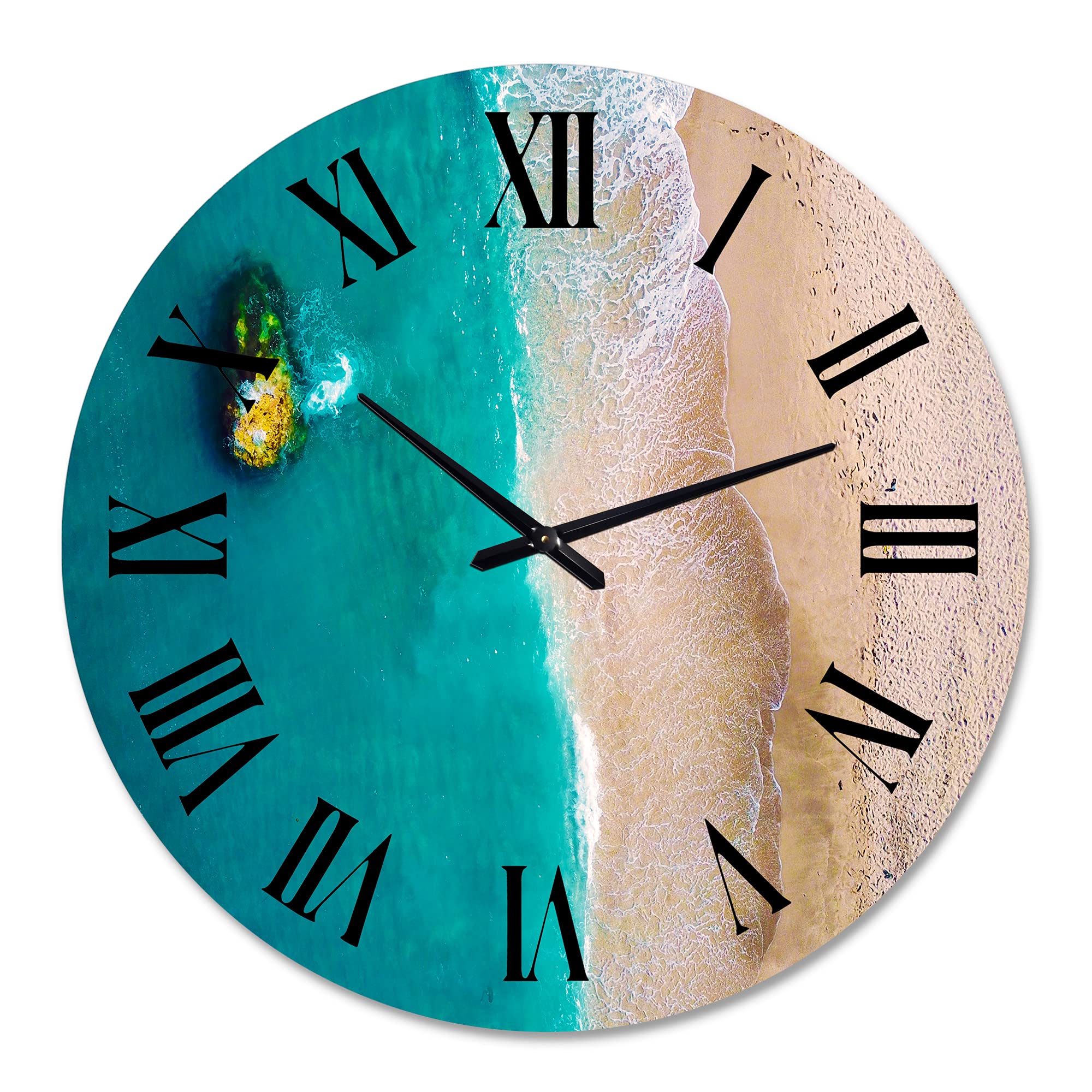 Large Traditional Wall Clock - Aerial View of Idyllic Blue Ocean Beach - Perfect for Kitchen, Living Room & Office Decor | Silent Non-Ticking | 12 Inch Round Wall Clock for Home & Office Spaces