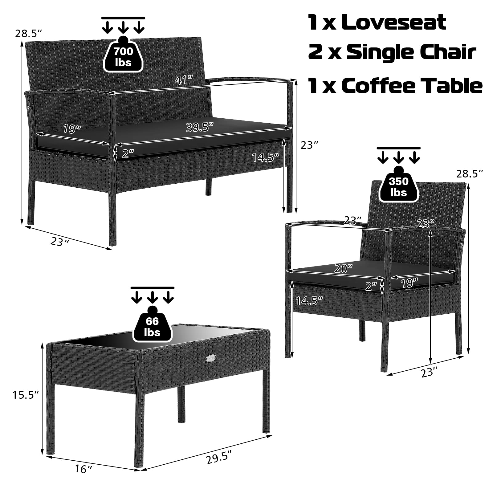 Tangkula 4-Piece Outdoor Patio Furniture Set - Rattan Wicker Sofa with Glass Coffee Table, Sturdy Steel Frame & Ergonomic Seating for Garden, Backyard, Balcony, Poolside - Perfect for Relaxing & Entertaining Outdoors
