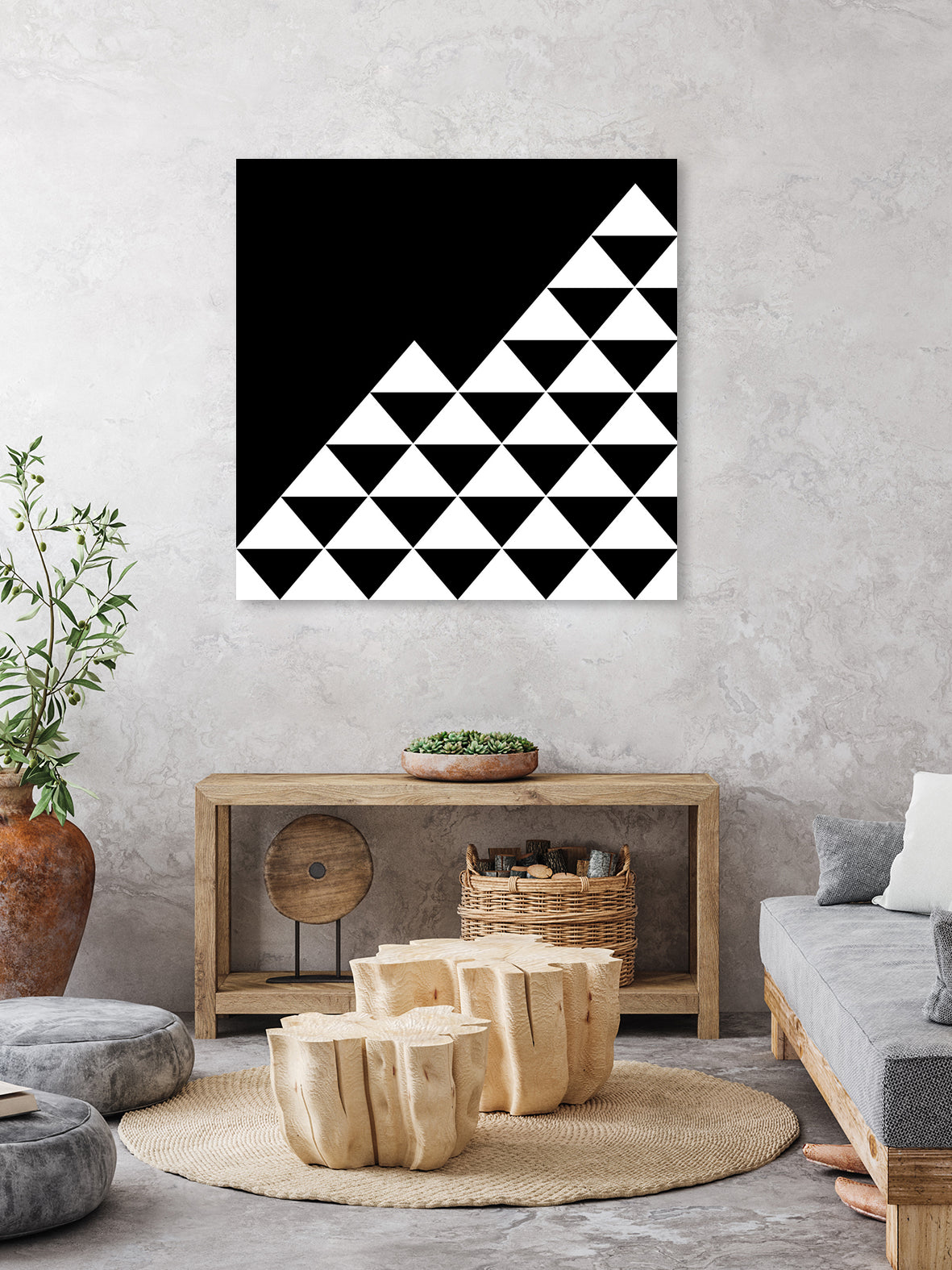Abstract Geometric Pattern Black and White Wall Art - Modern Minimalist Home Decor for Living Room, Bedroom & Office