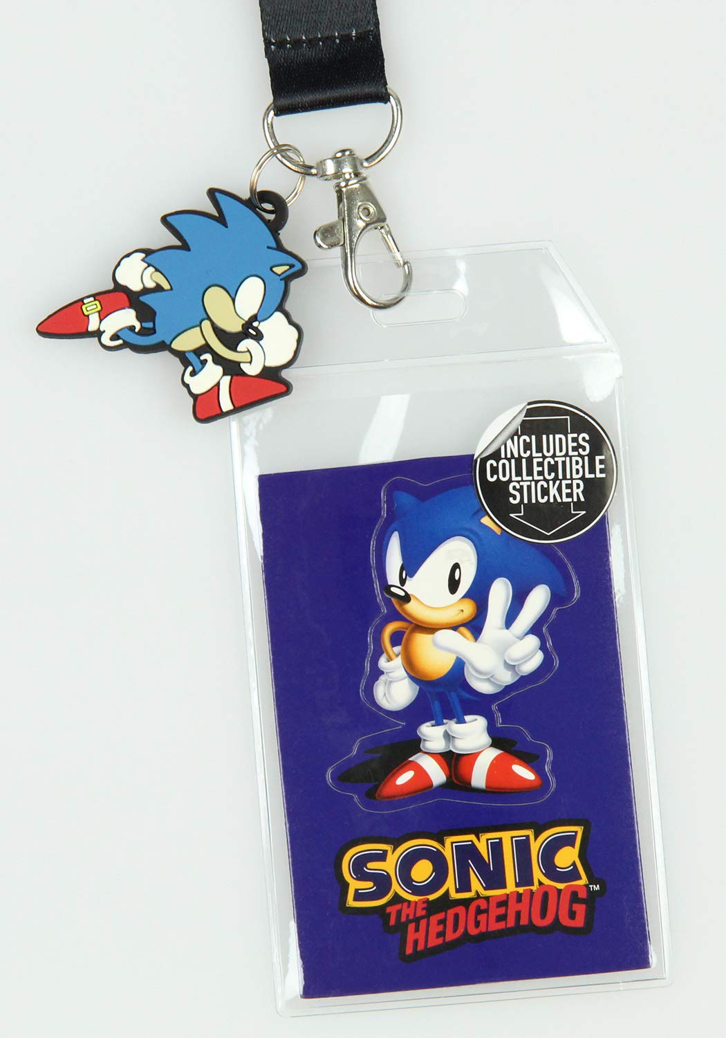 Sonic The Hedgehog Lanyard ID Badge Holder - Classic Video Game Design with Rubber Charm & Collectible Sticker - Perfect for Gaming Conventions, Work, School, and Fan Events