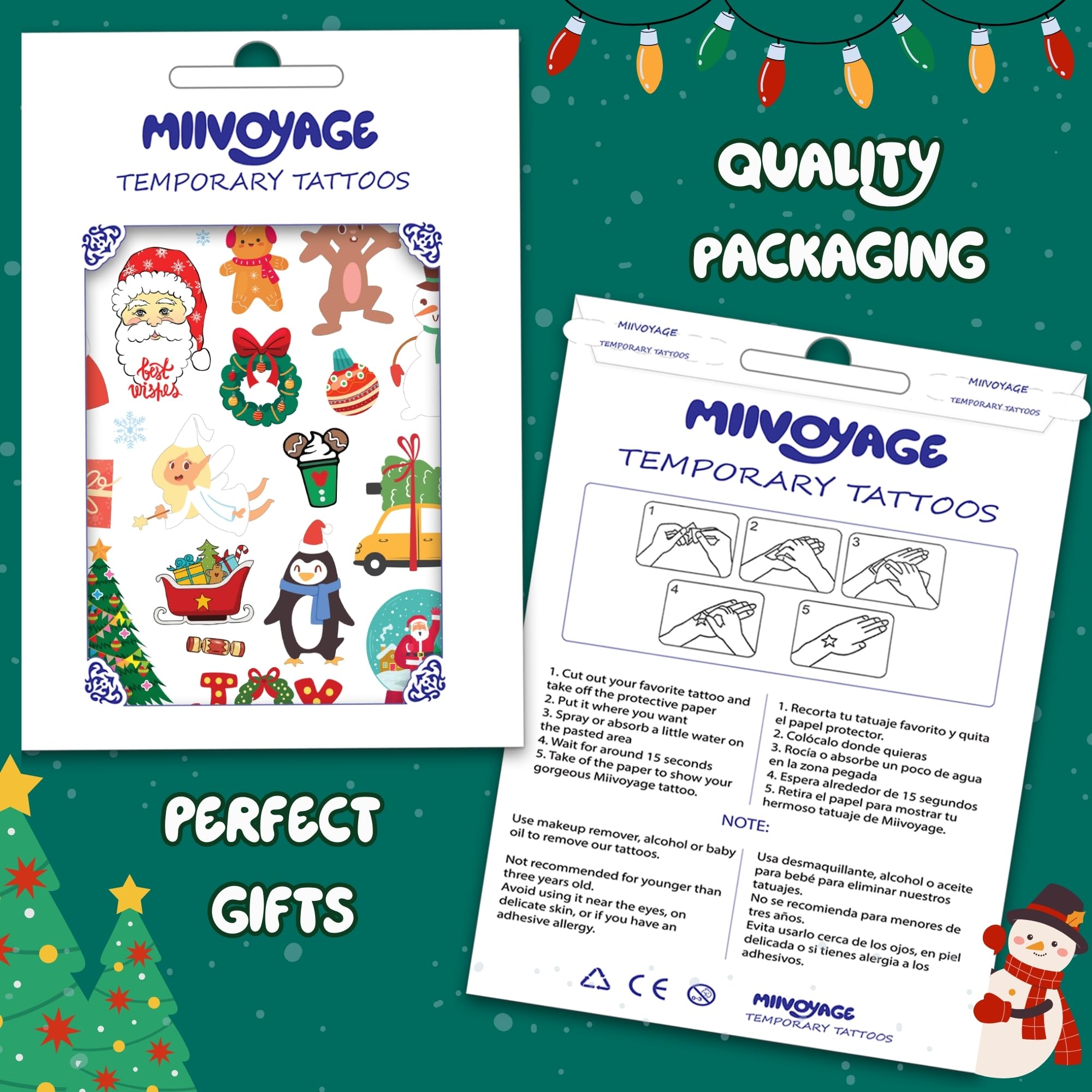 Christmas Temporary Tattoos for Kids - Fun Holiday Tattoo Stickers for Stocking Stuffers, Party Favors, Classroom Rewards & Festive Decorations