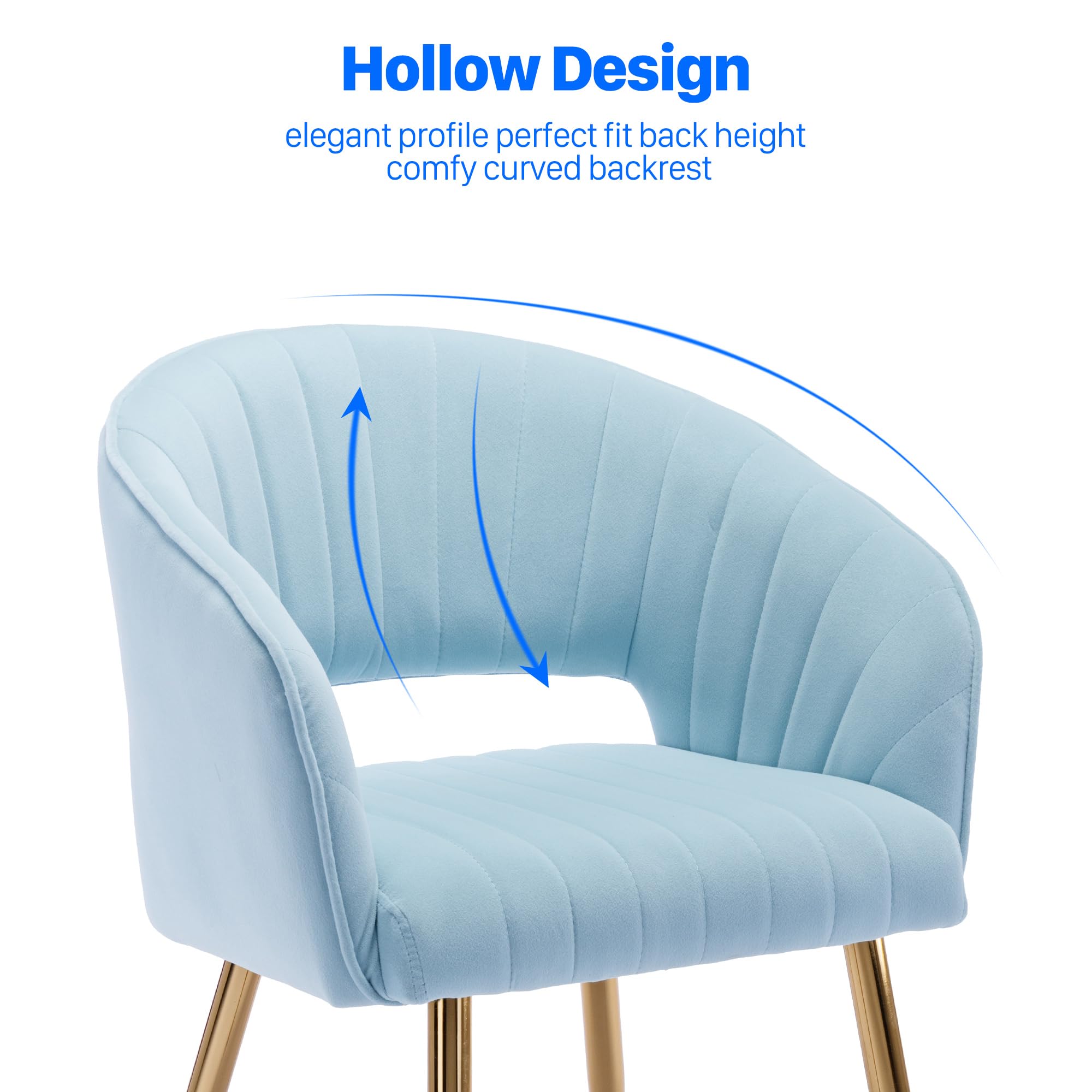Velvet Tufted Desk Chair with Gold Legs - Ergonomic Home Office Chair for Women, Modern Upholstered Accent Armchair, Comfortable Study & Computer Task Stool - Perfect for Home Office, Living Room & Dorm (Blue)