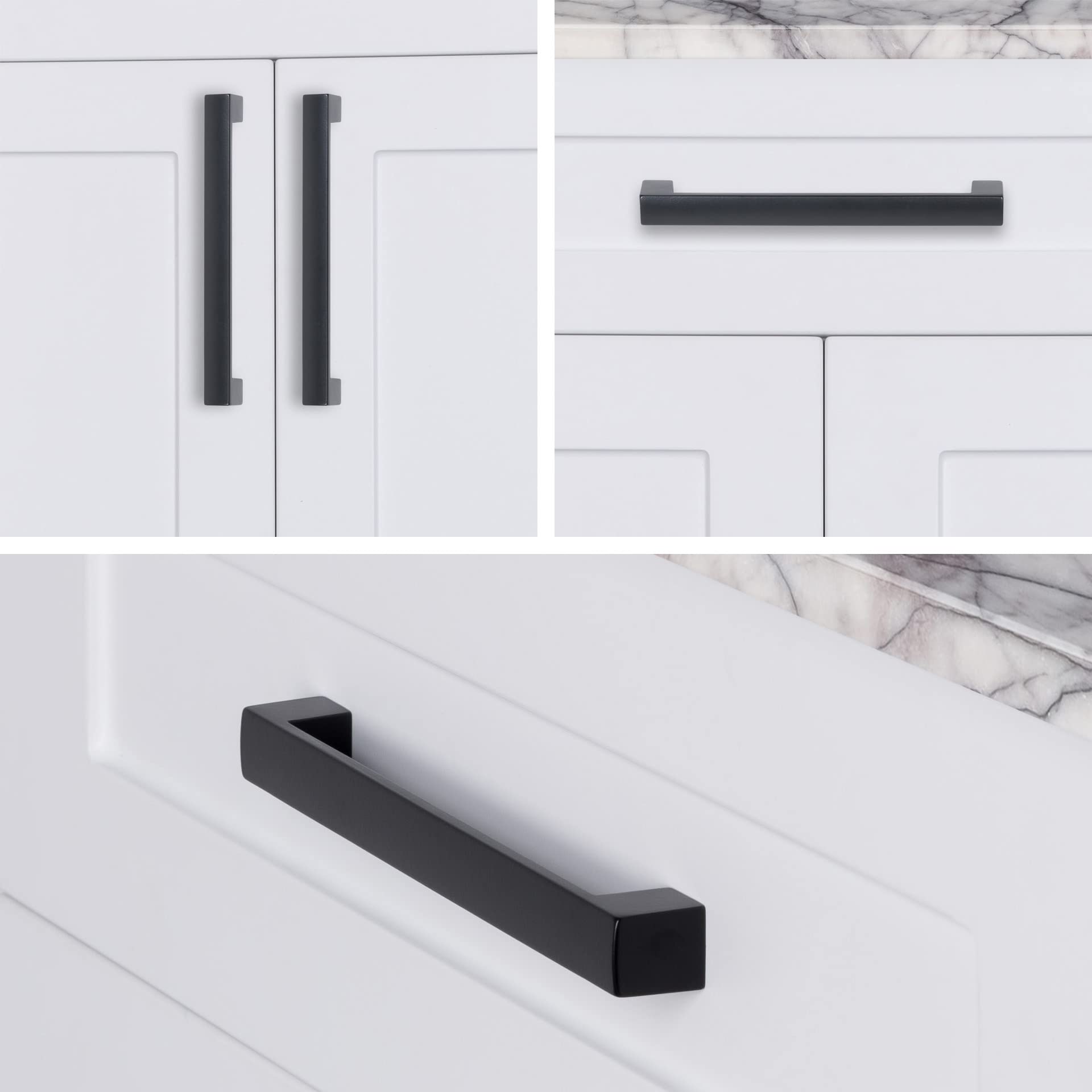 10 Pack Flat Black 7.5 Inch Hole Center Solid Metal Cabinet Handles - Stainless Steel Drawer Pulls for Kitchen & Bathroom - Leone Collection - Perfect for Home Decor, Cabinet Upgrades & DIY Projects