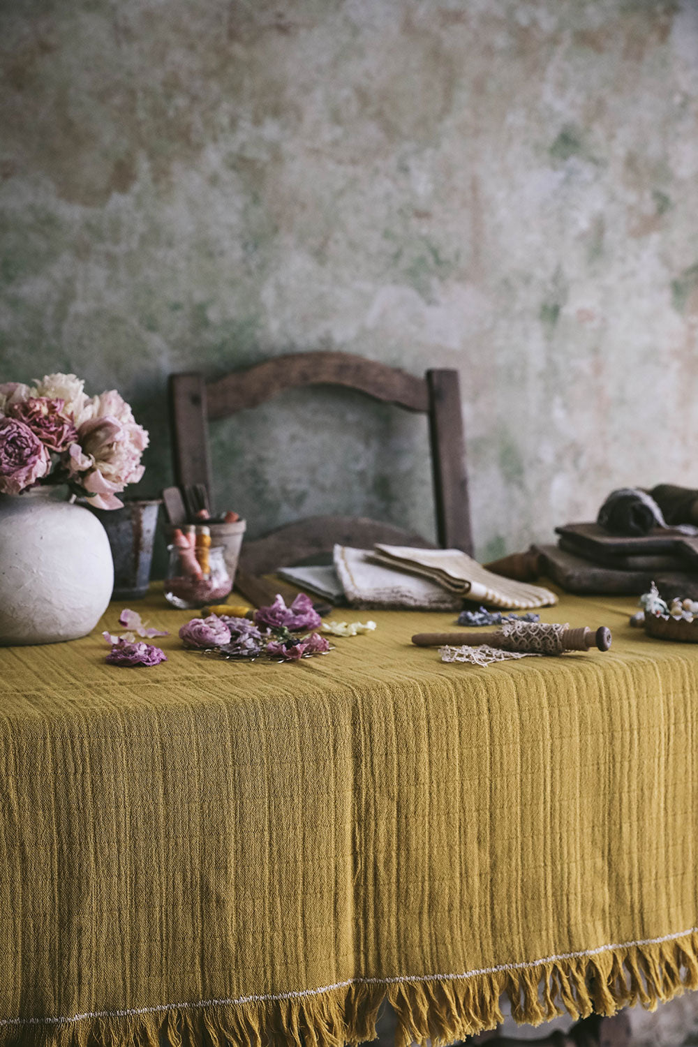Premium Cotton & Linen Tablecloth in Ochre - Elegant Dining Table Cover for Home, Restaurant & Outdoor Gatherings