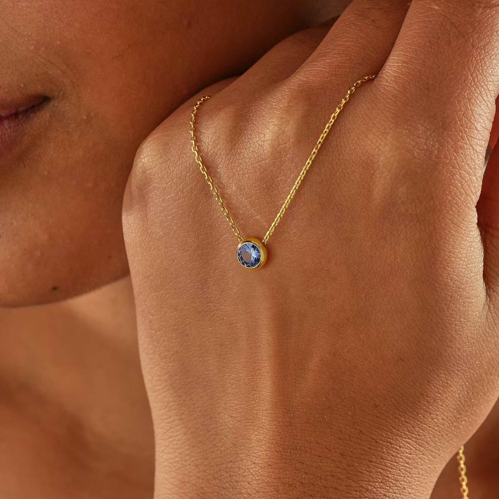 14K Gold Plated Birthstone Necklace for Women - Dainty Red, Blue, Green Diamond & Emerald Pendant Jewelry | 12 Month Birthstone Gift for Women, Teen Girls | Perfect for Birthdays, Anniversaries & Special Occasions