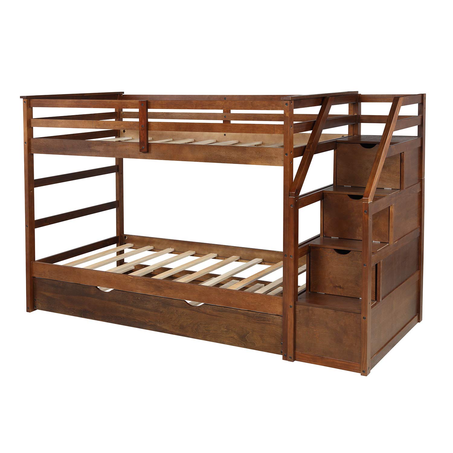 Solid Wood Twin Bunk Bed with Storage & Staircase - Kids/Teens Room Space Saver