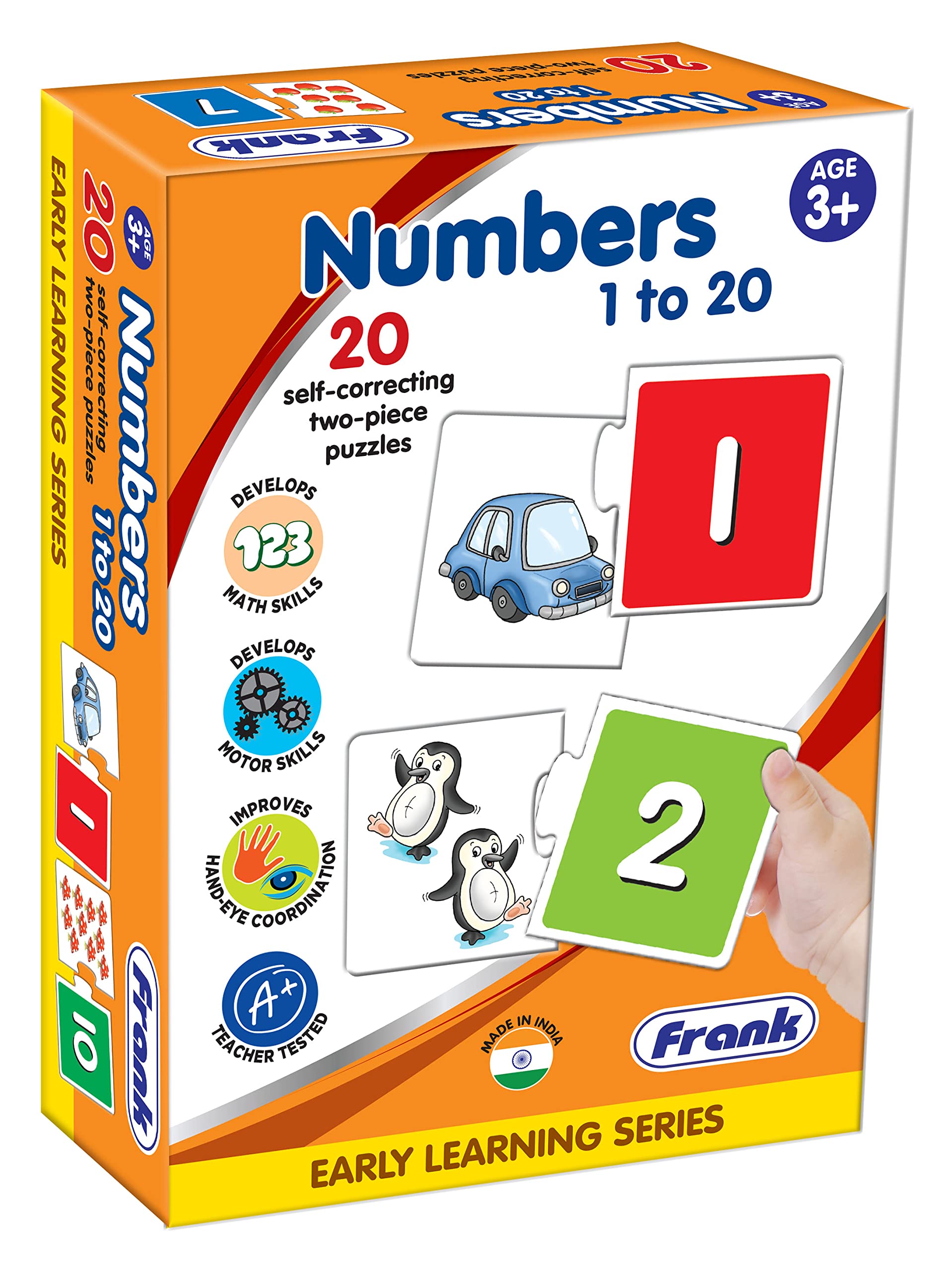 Frank Numbers 1-20 Educational Puzzle Set (40 Pieces) - Self-Correcting Jigsaw Puzzles for Kids Ages 3+ - Early Learning Math Toys with Number Images - Perfect for Preschool Classroom & Homeschool Activities