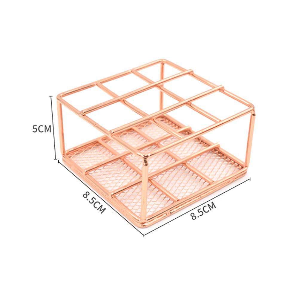 Teensery 9-Slot Metal Wire Lipstick Organizer - Rose Gold Lip Gloss & Makeup Brush Display Stand for Cosmetics | Perfect for Vanity, Dresser & Bathroom Organization (1 Piece)