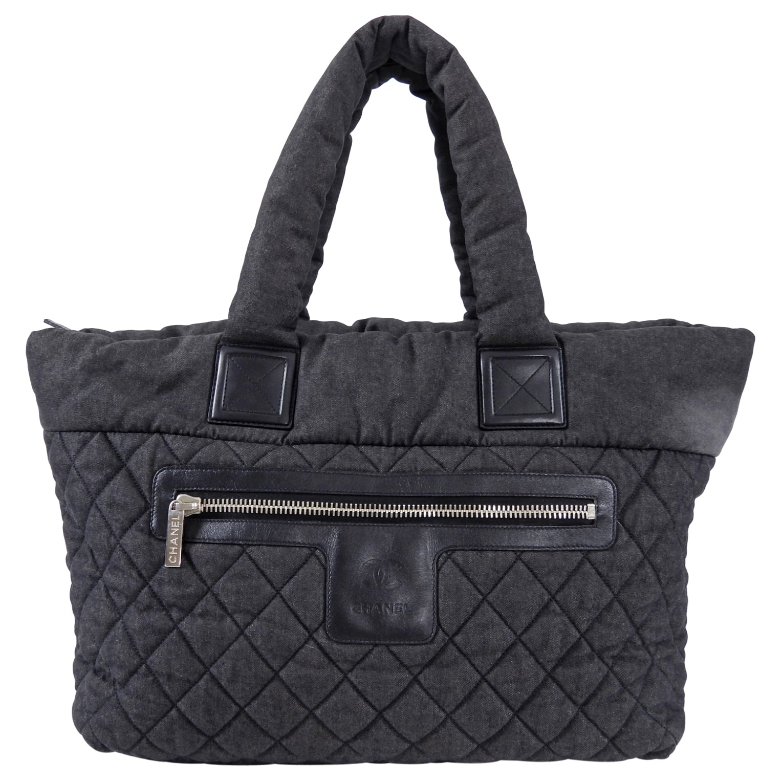 Chanel Grey Denim Quilted Soft Cocoon Tote Bag for Women - Luxury Designer Handbag for Work, Travel & Everyday Use