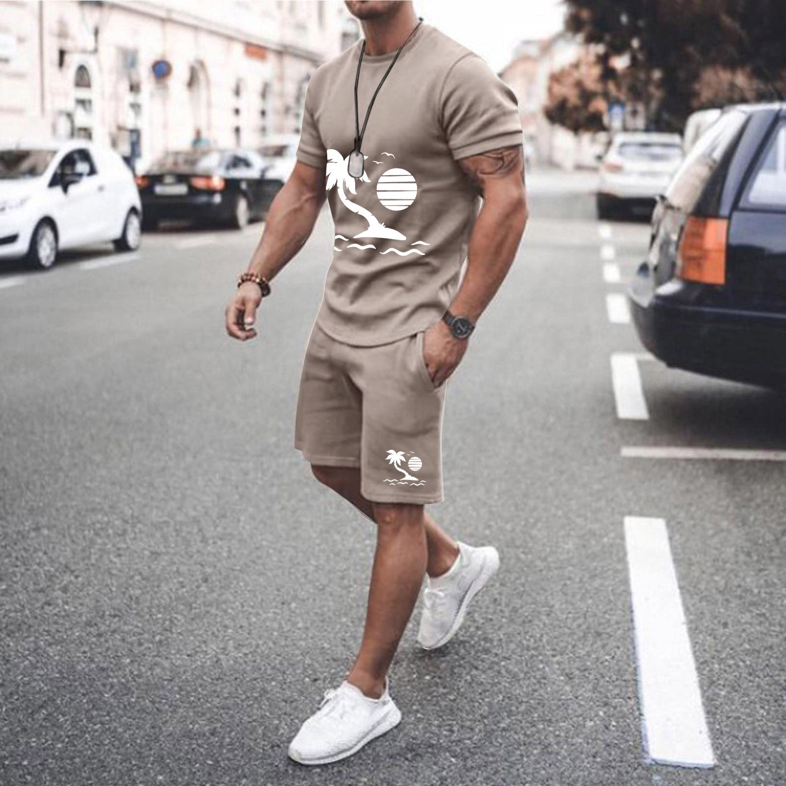 Men's 2-Piece Short Sleeve Printed Shirt & Shorts Set - Breathable Beach Swimwear, Gym Running Football Outfit with Pockets - Perfect for Swimming, Workouts, Sports and Summer Vacation