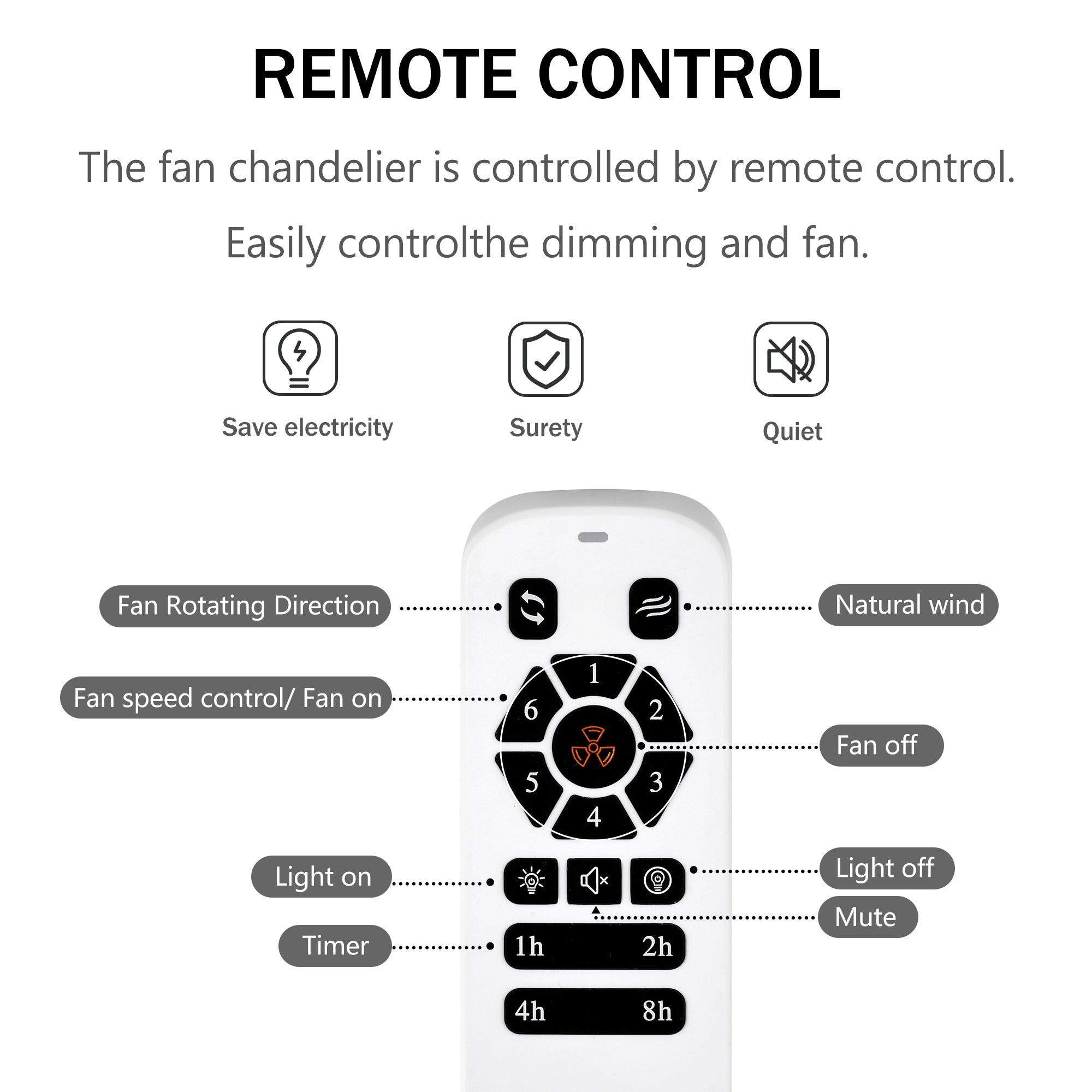 33 Inch Matte Black & Red Wood Grain Chandelier Ceiling Fan with Remote Control - DC Motor, 6 Speed Settings, 3 ABS Blades for Bedroom, Dining Room, Living Room, Kitchen, Farmhouse & Entryway | Perfect for Modern and Rustic Home Decor