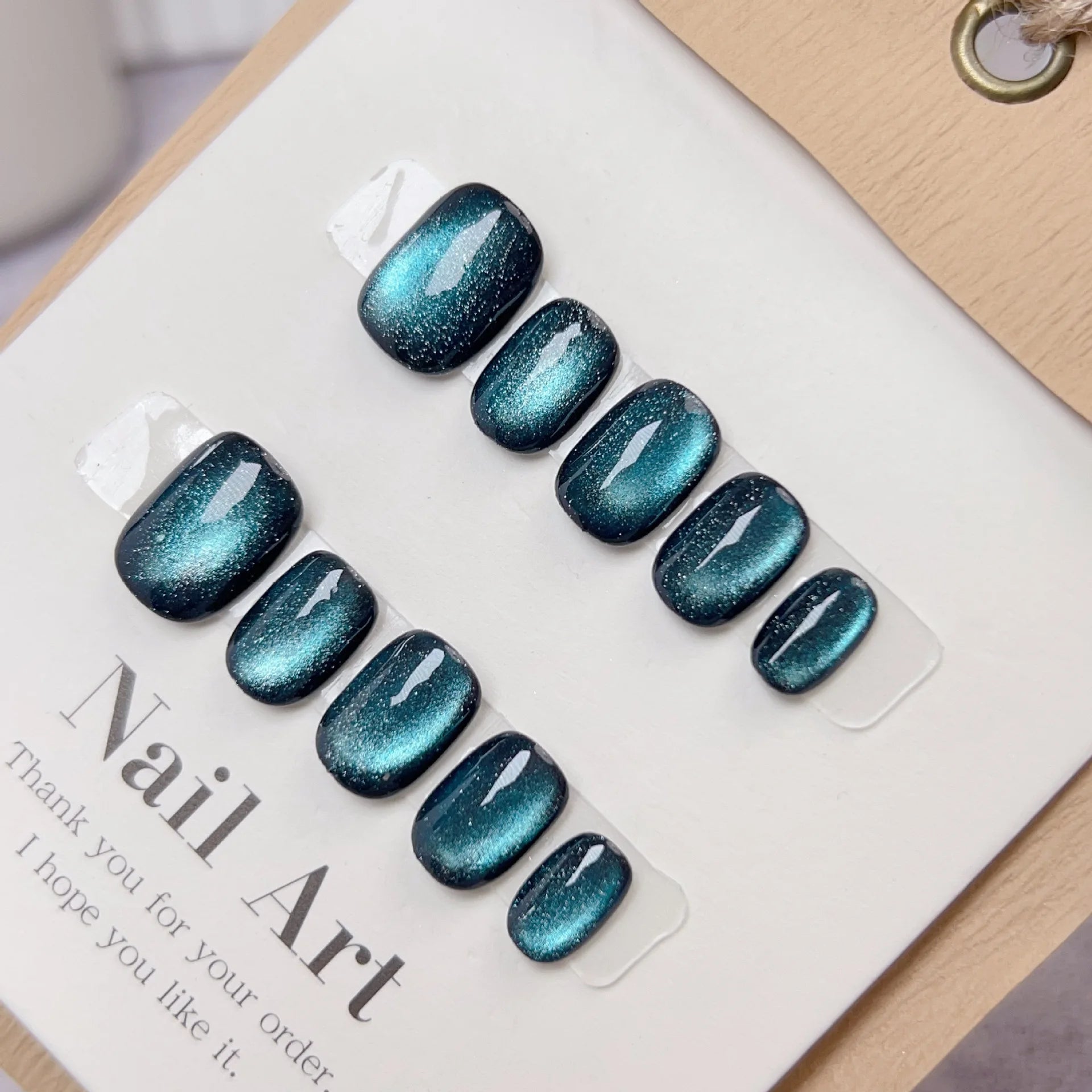 10Pcs Cute Short Round Press-On Fake Nails - Cat Eye Gel Nails with Glue, Glitter & Solid Colors for Easy DIY Manicure | Perfect for Parties, Weddings & Daily Wear