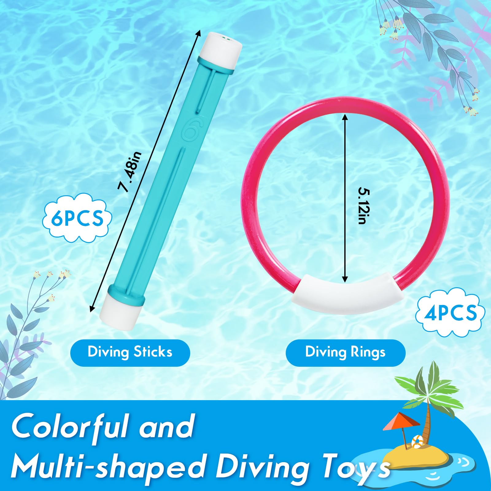 Best Pool Toys for Kids Ages 4-12 - Underwater Diving Toys Set for Summer Swimming Games, Swim Training Equipment for Boys, Girls & Adults - Medium Size - Perfect for Backyard Pools, Beach Vacations & Swim Lessons
