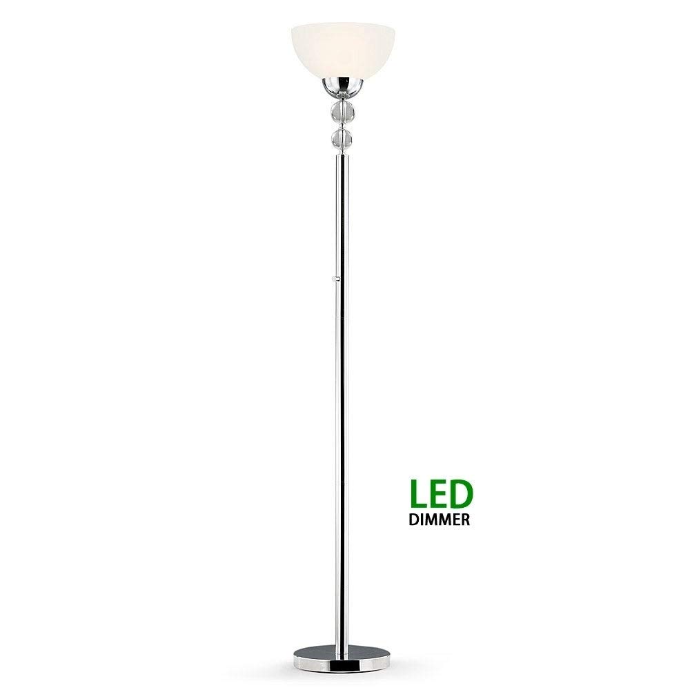 71 Inch Crystal Ball LED Floor Lamp with Dimmer - Modern Contemporary Silver Chrome Design - Perfect for Living Room, Bedroom, or Office Lighting