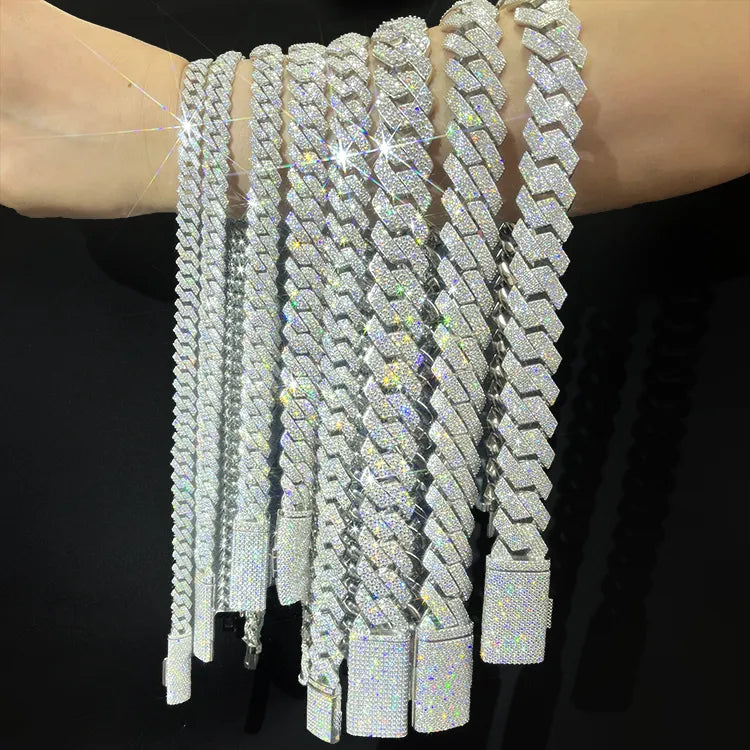 21 Necklace Moissanite Tennis Chain Cuban Link Iced Out - Elegant Jewelry for Women & Men, Perfect for Parties, Weddings & Everyday Wear