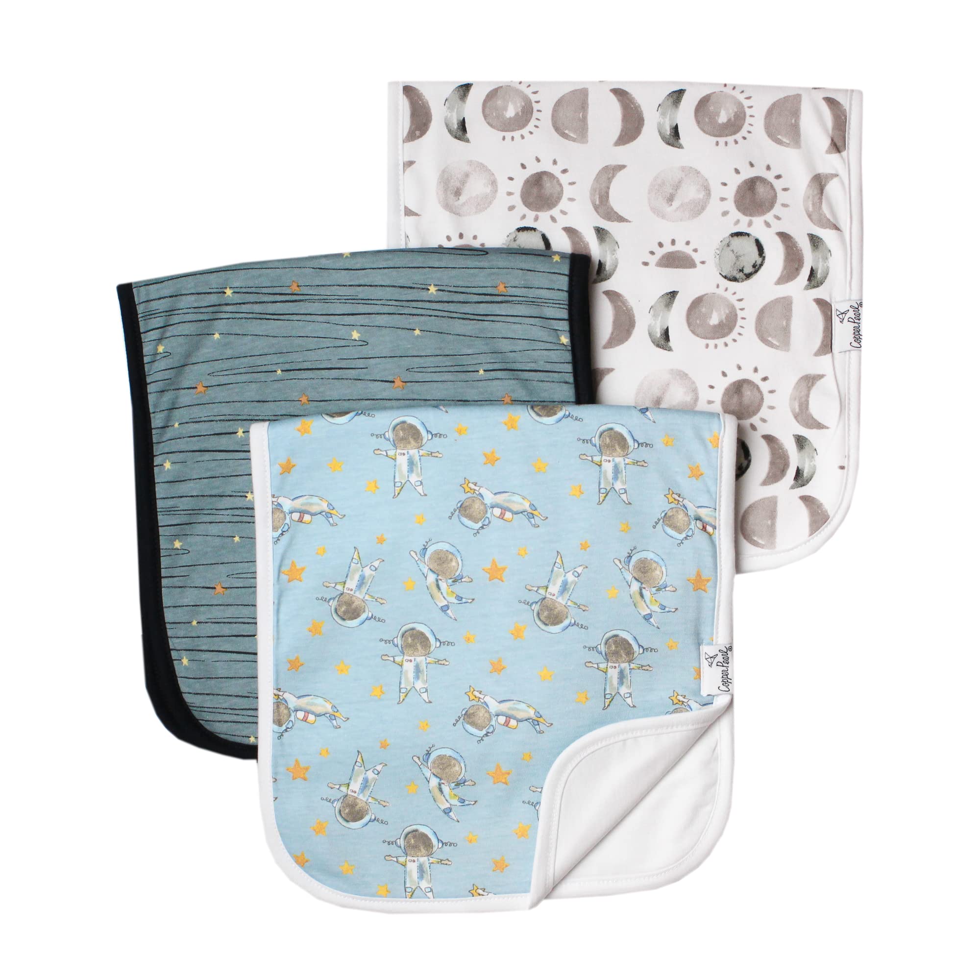 Premium Copper Pearl Baby Burp Cloths - 3-Pack Extra Soft Cotton Spit Up Rags with 3 Absorbent Layers, Large 21