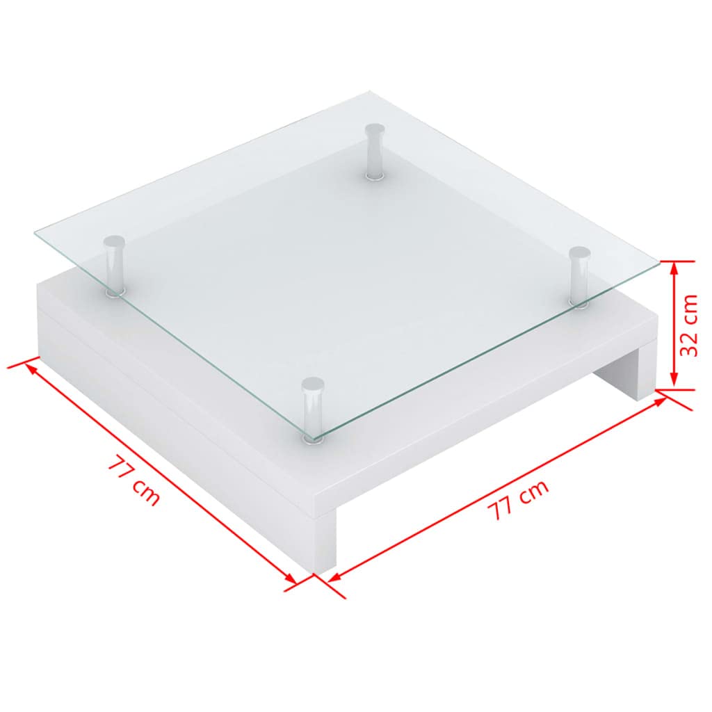 Modern White Glass Top Coffee Table - SKM Contemporary Living Room Furniture for Small Spaces, Apartments & Home Decor
