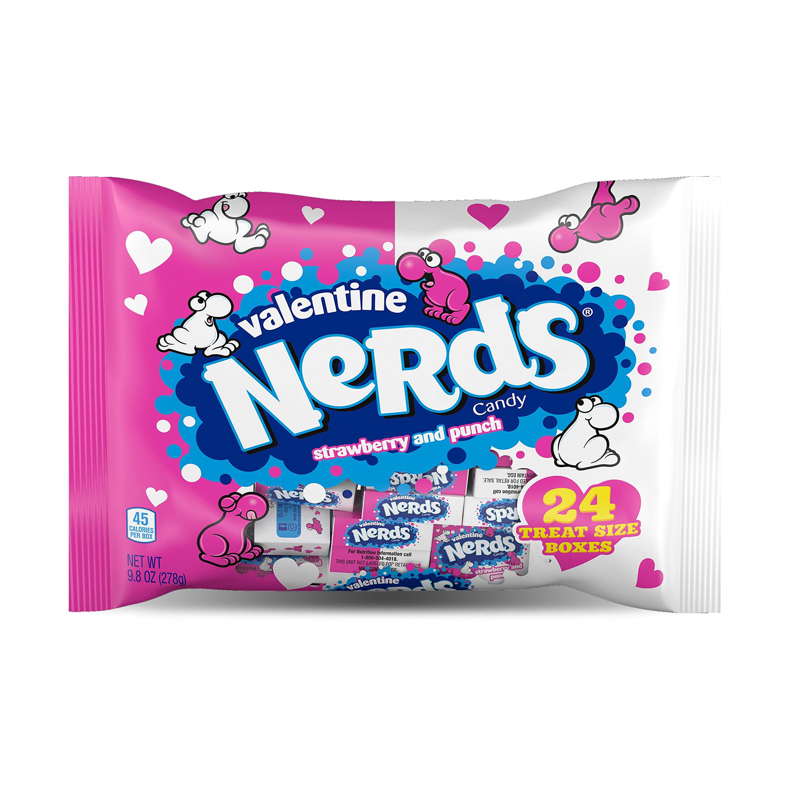 NERDS Valentine’s Day Candy - Strawberry & Punch Flavors | Sweet & Sour Individually Wrapped Treats | 9.8oz Box (Pack of 24) | Perfect for Classroom Treats, Party Favors & Holiday Gift Baskets